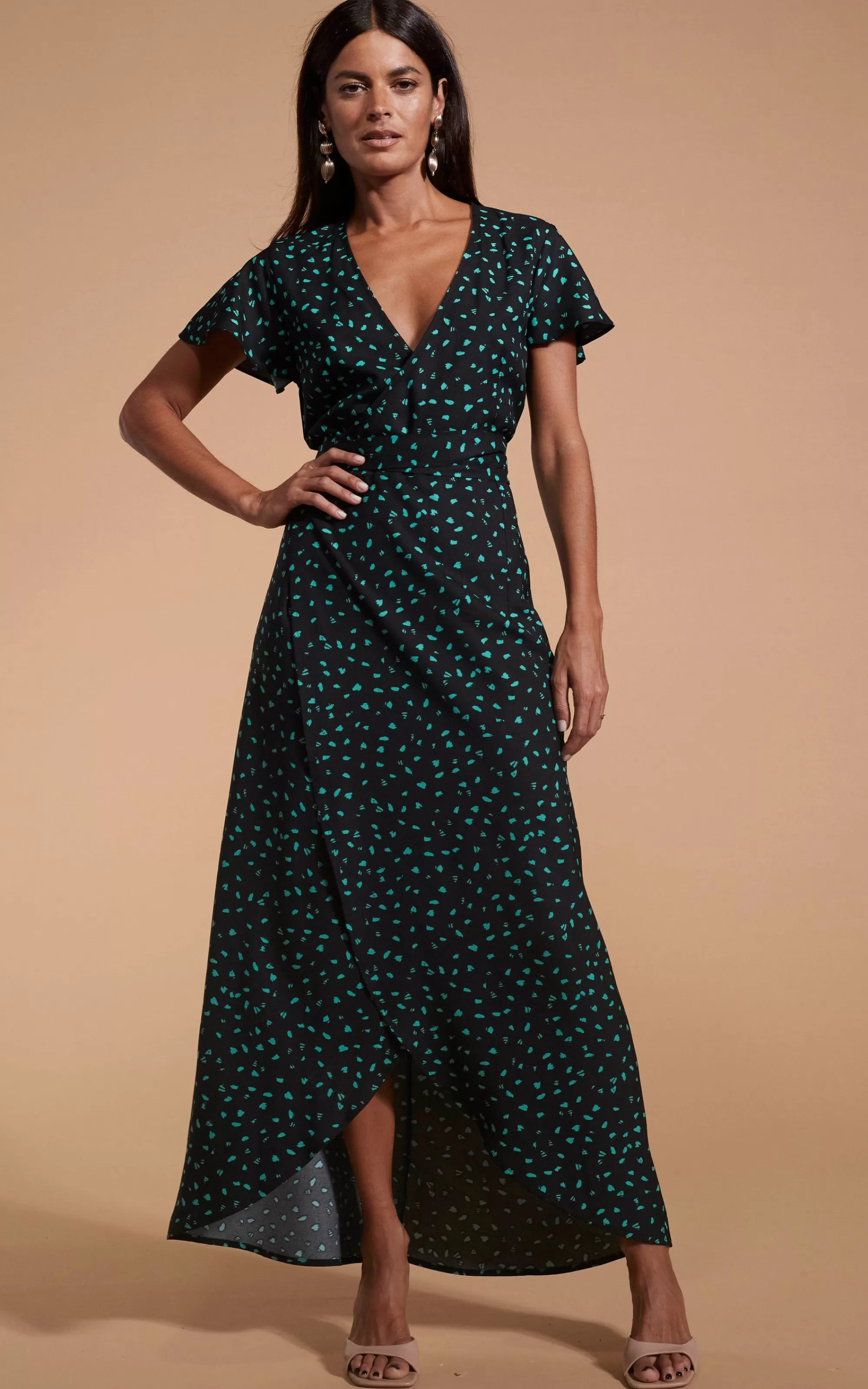 Dresses>Dancing Leopard Cayenne Dress In Abstract Green On Black