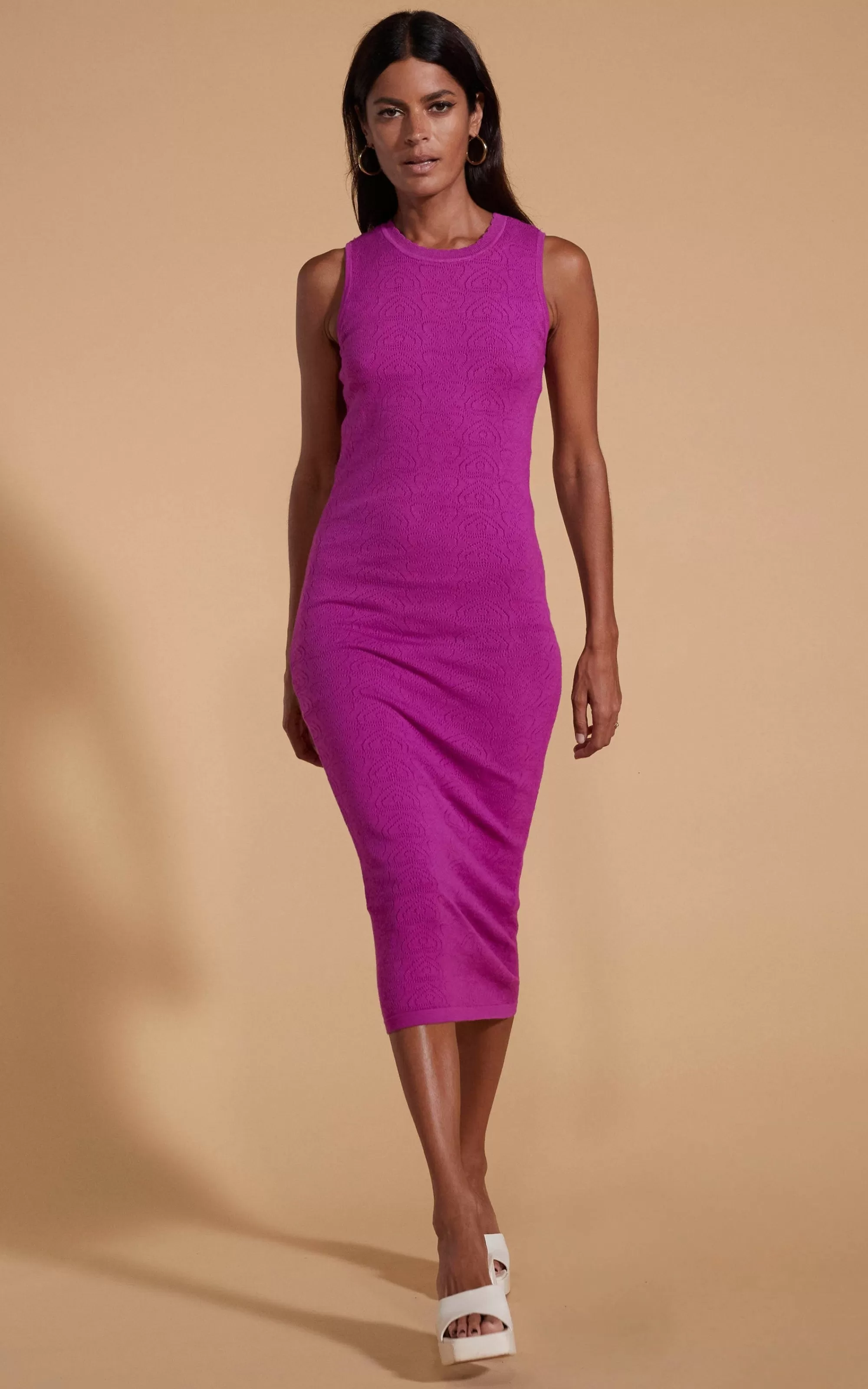Dresses>Dancing Leopard Cleo Pointelle Midi Dress In Purple