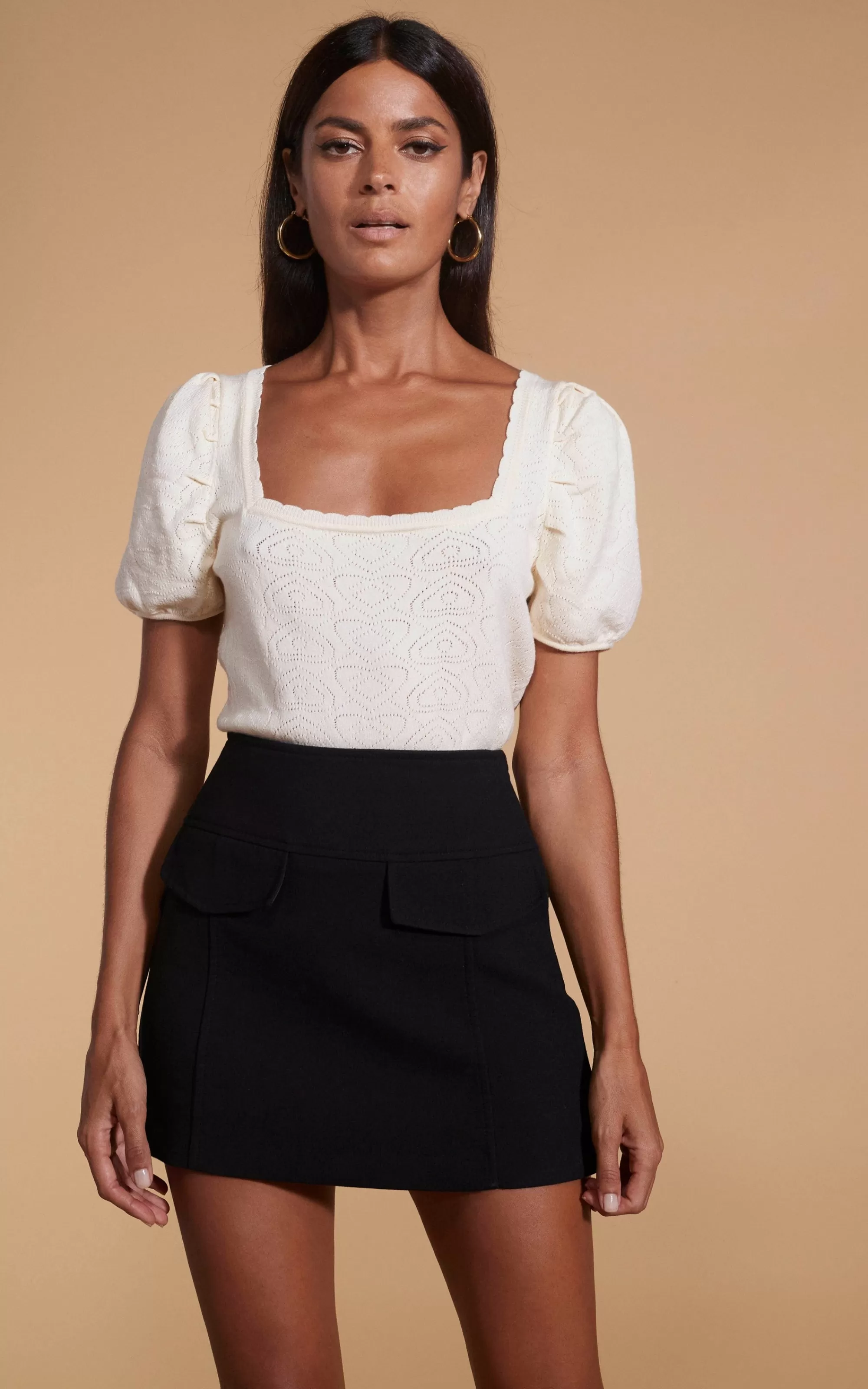 Tops>Dancing Leopard Daphne Pointelle Top In Cream