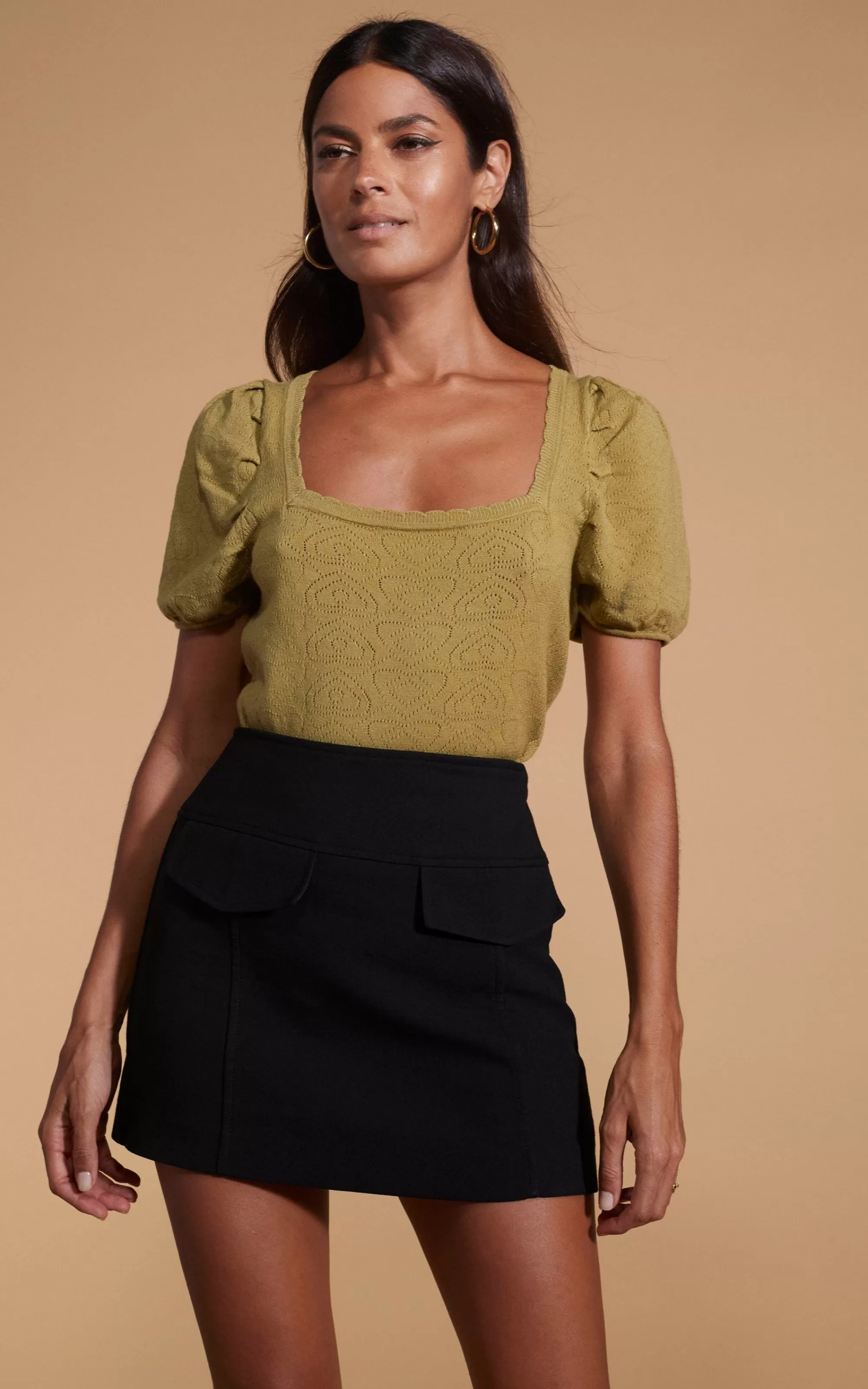 Tops>Dancing Leopard Daphne Pointelle Top In Khaki