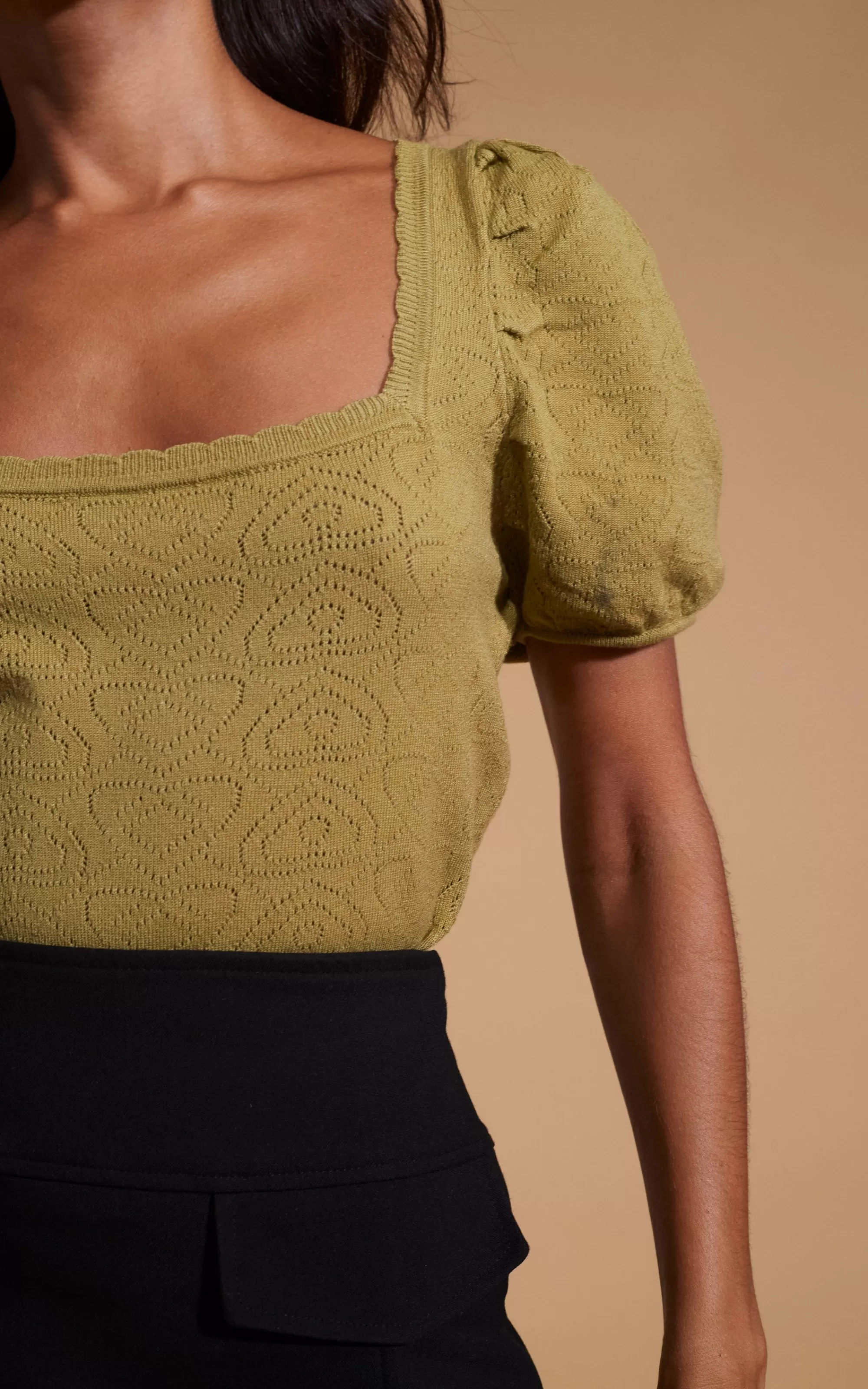 Tops>Dancing Leopard Daphne Pointelle Top In Khaki