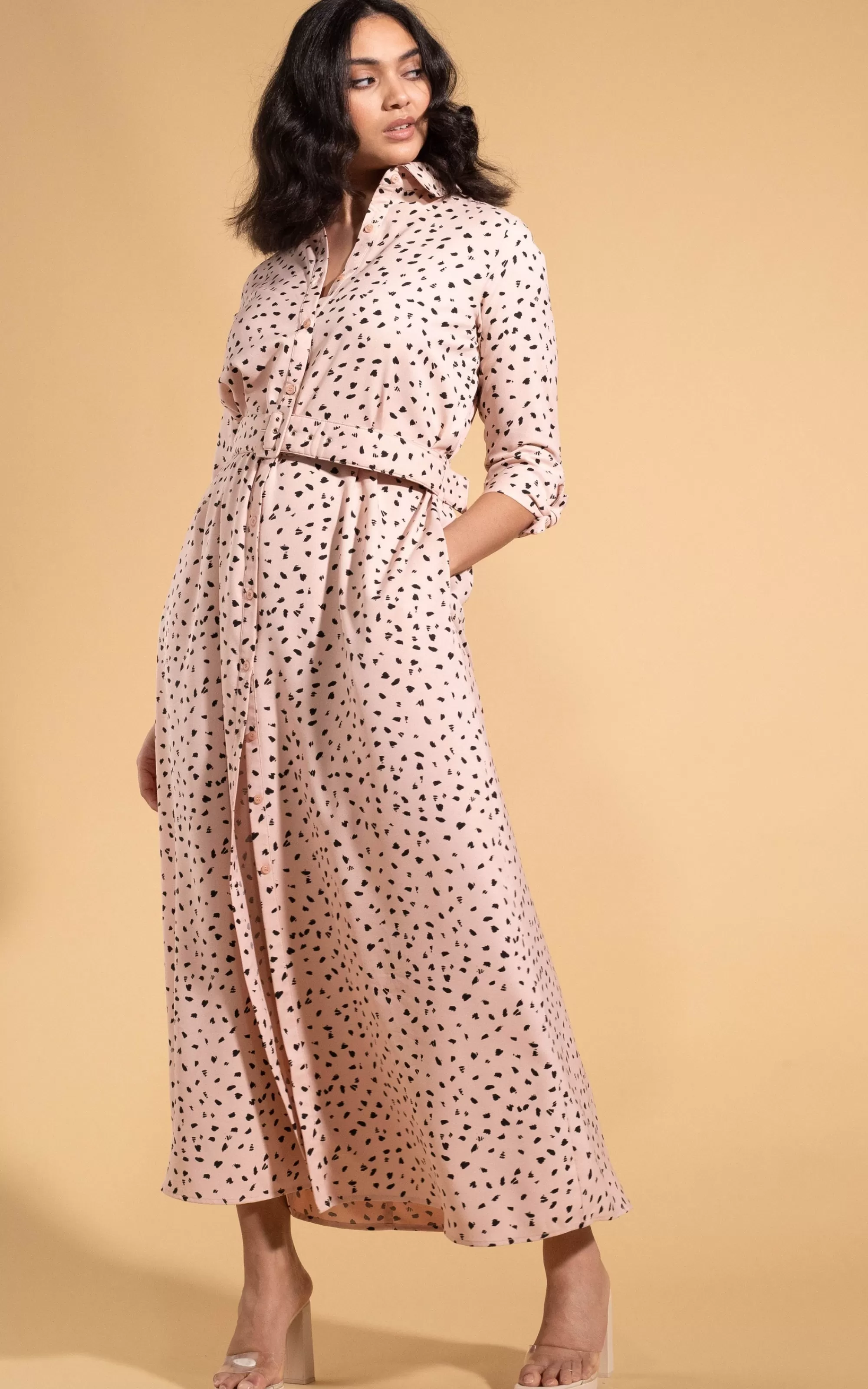 Dresses>Dancing Leopard Dove Dress In Abstract Black On Beige