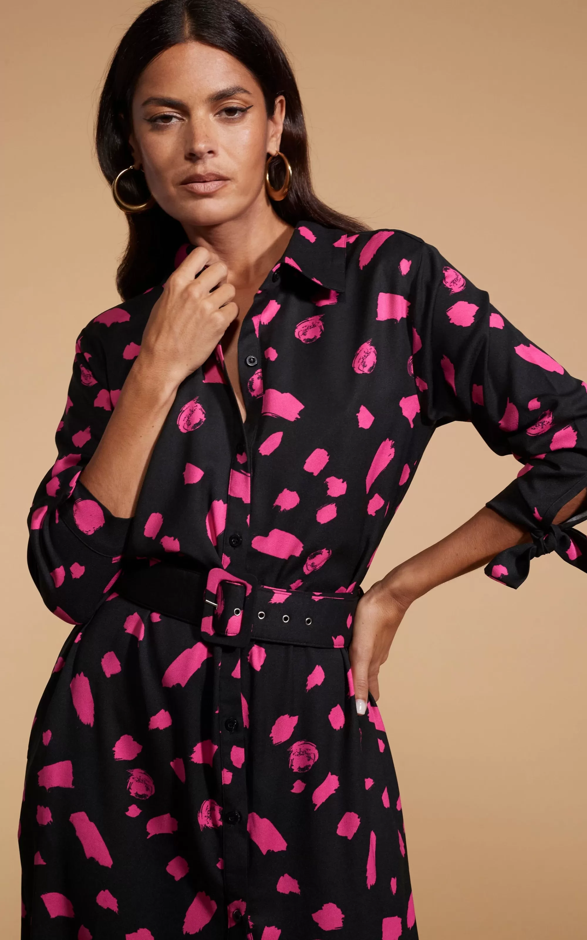 Dresses>Dancing Leopard Dove Dress In Abstract Dot Pink On Black
