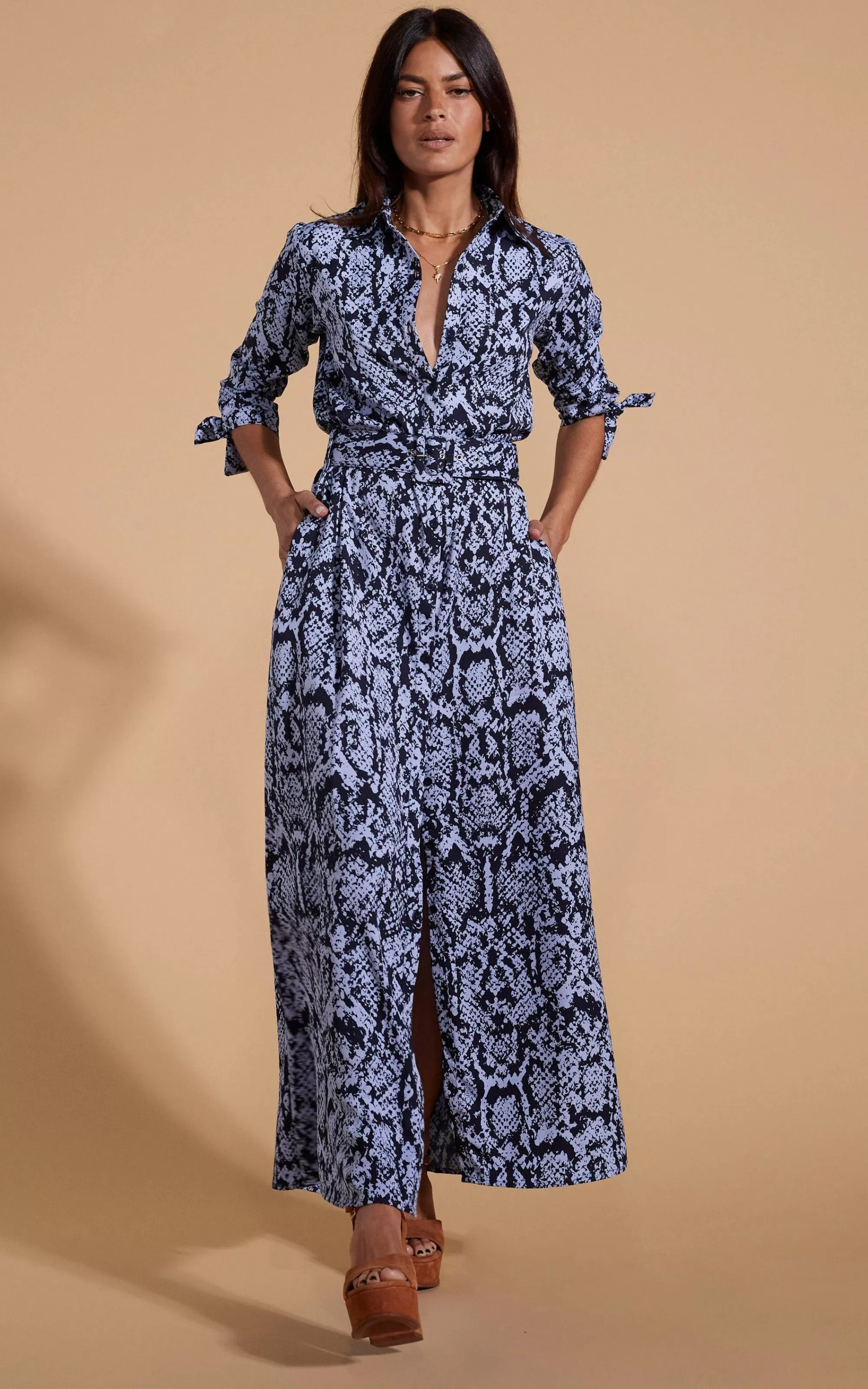 Dresses>Dancing Leopard Dove Dress In Blue On Black Snake