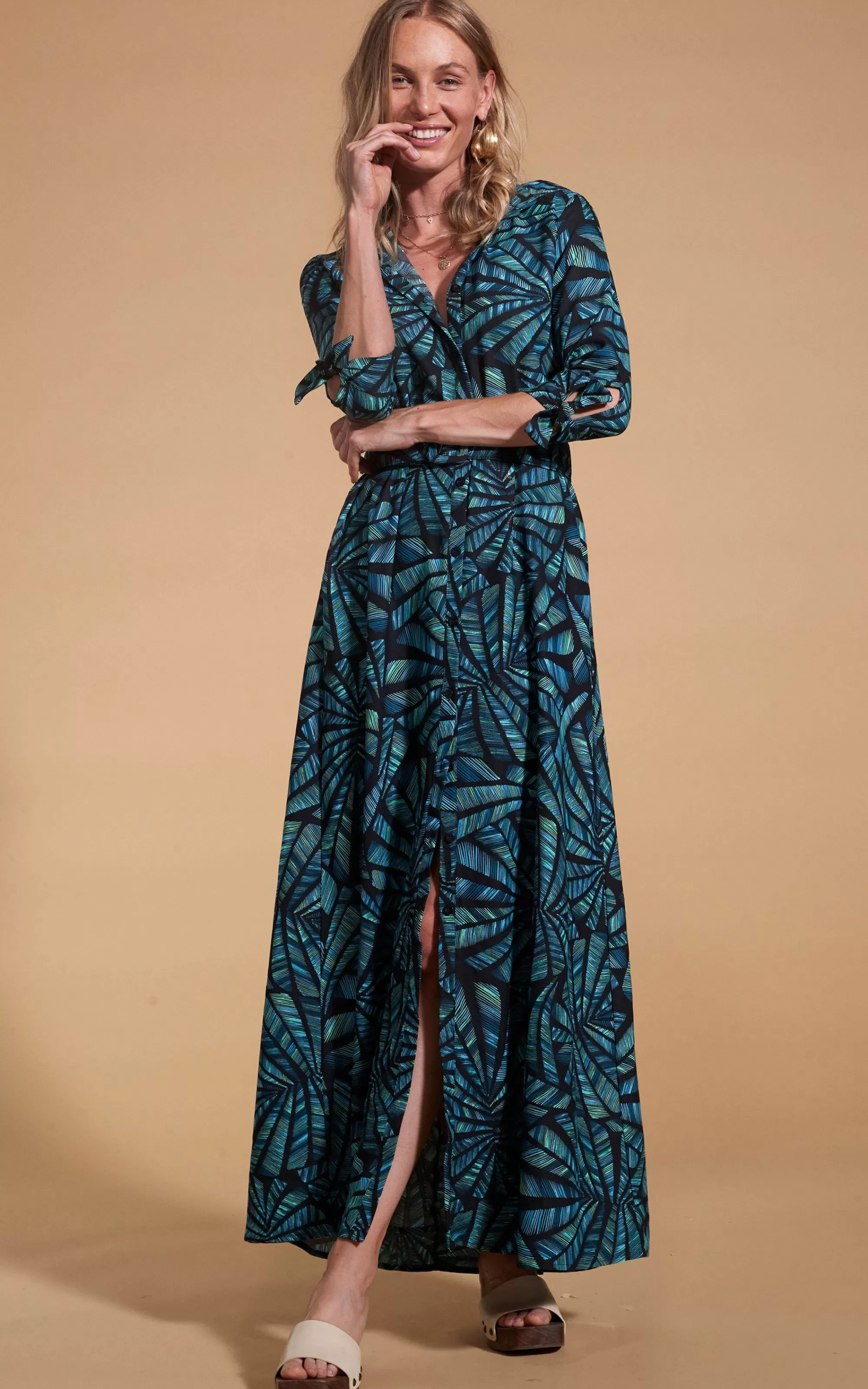 Dresses>Dancing Leopard Dove Dress In Fan Turquoise On Black