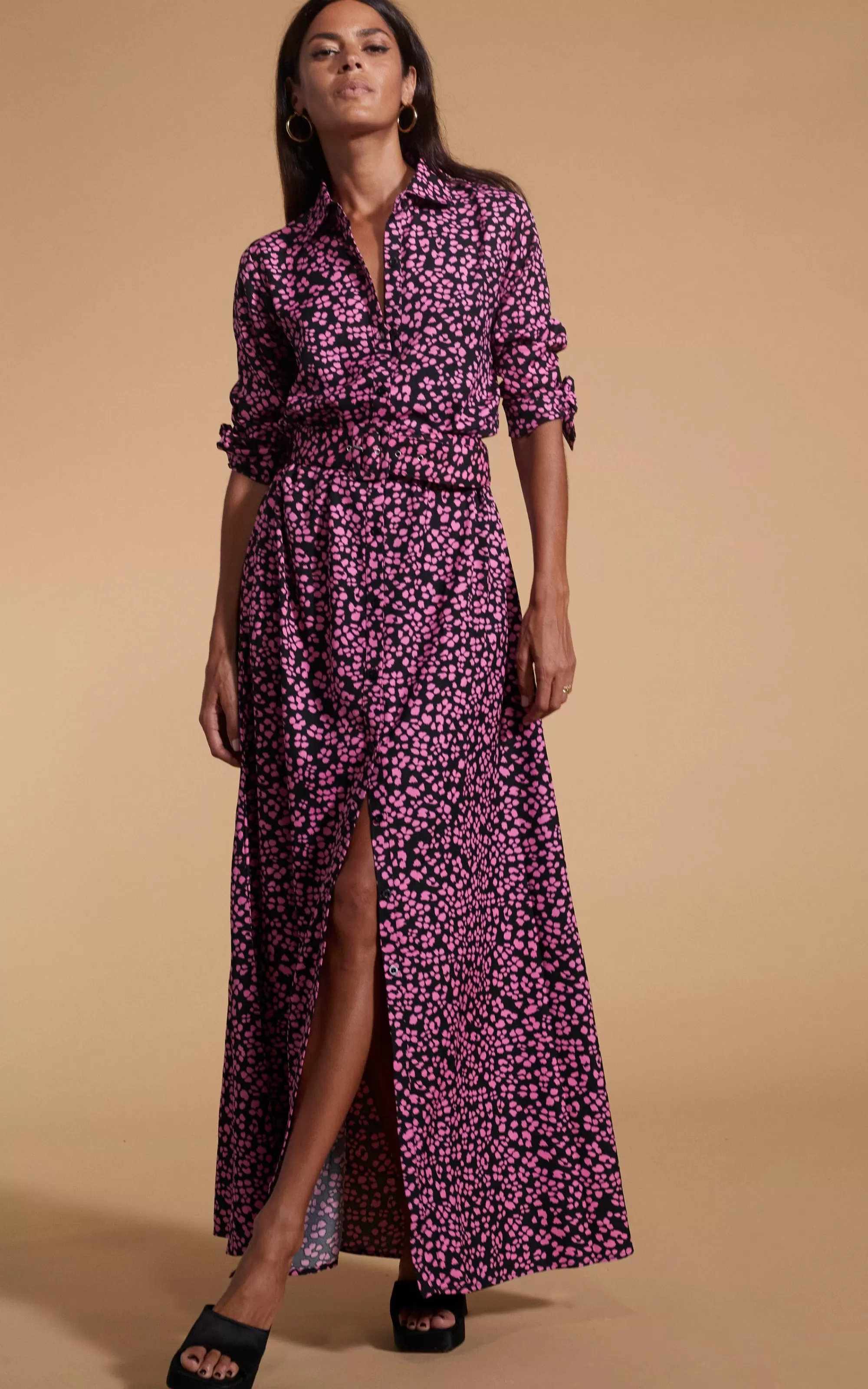 Dresses>Dancing Leopard Dove Dress In Pink On Black Leopard
