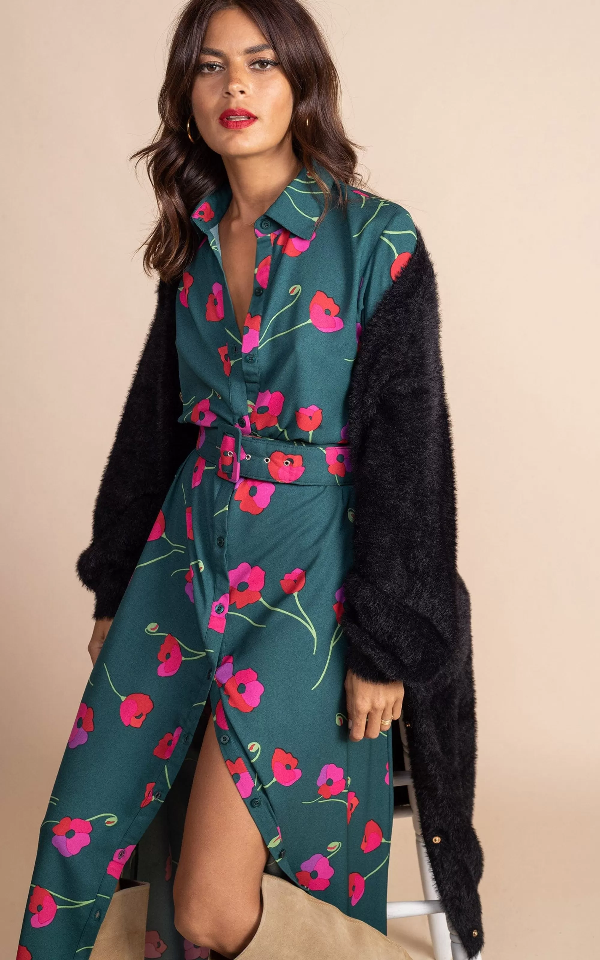Dresses>Dancing Leopard Dove Dress In Poppies On Dark Green