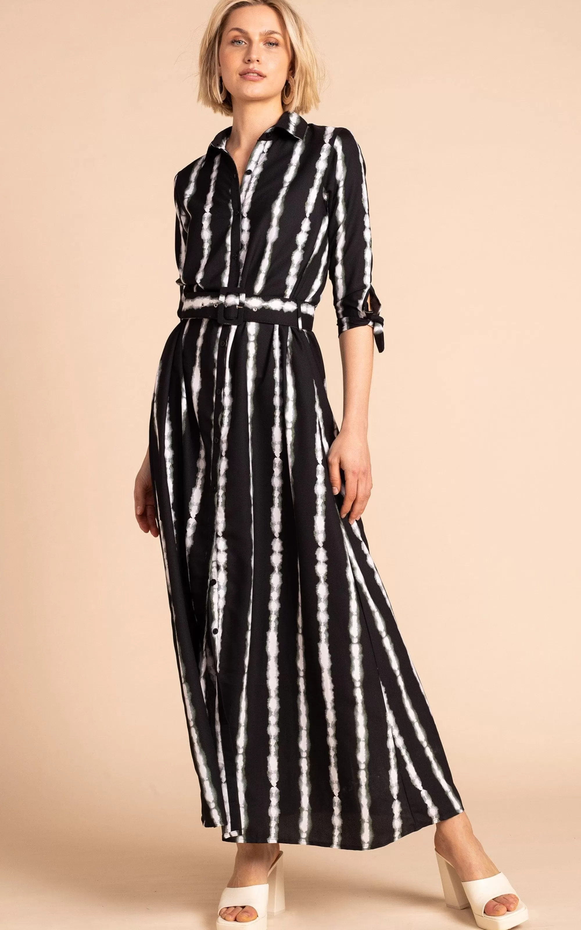 Dresses>Dancing Leopard Dove Dress In Tie Dye Black And White Stripe