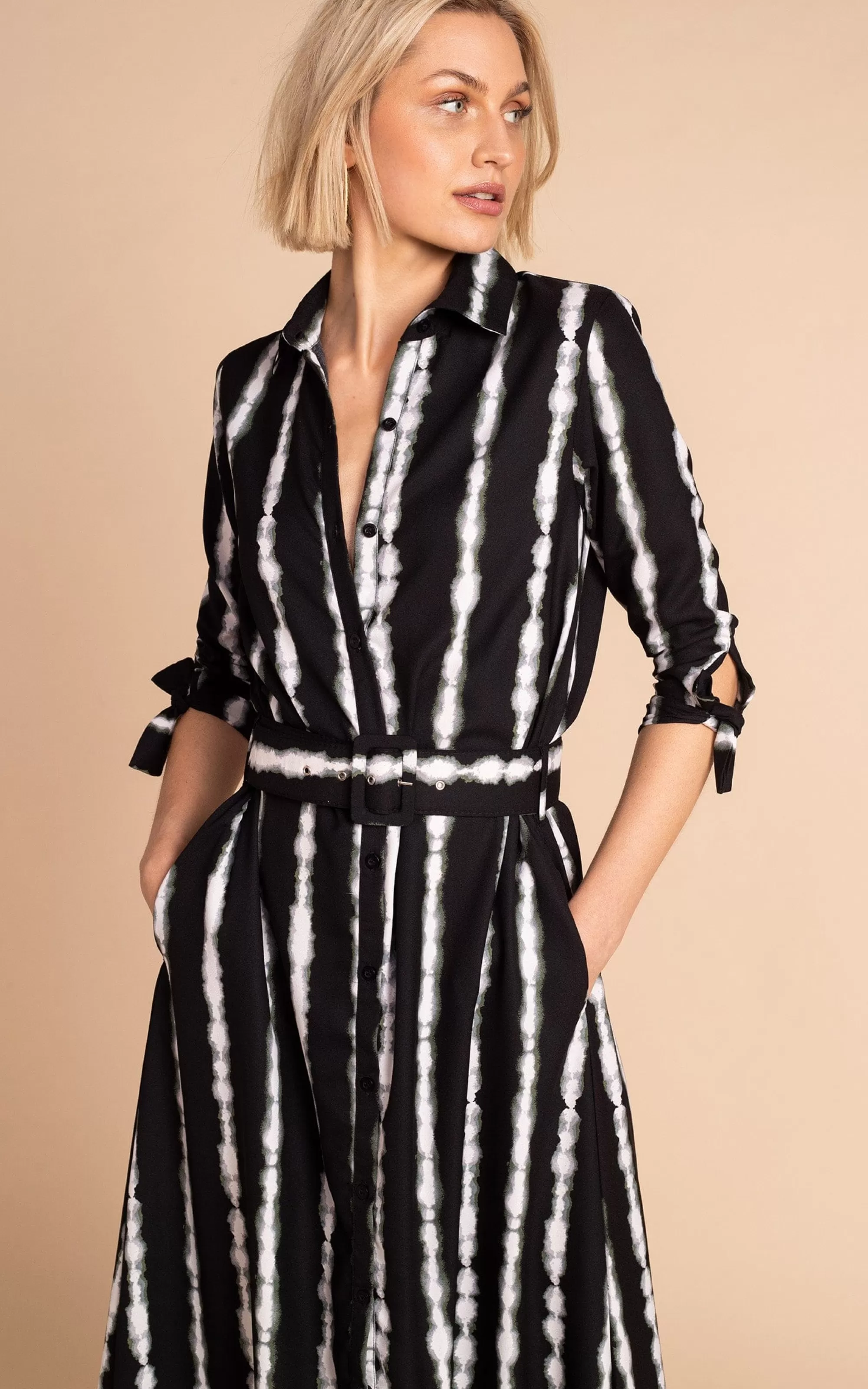 Dresses>Dancing Leopard Dove Dress In Tie Dye Black And White Stripe