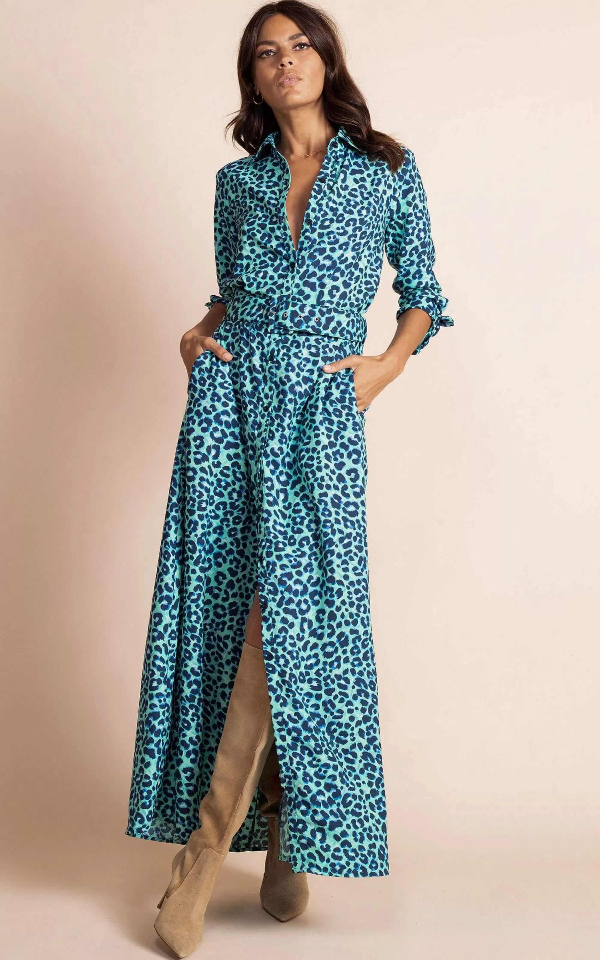 Dresses>Dancing Leopard Dove Dress In Turquoise Leopard