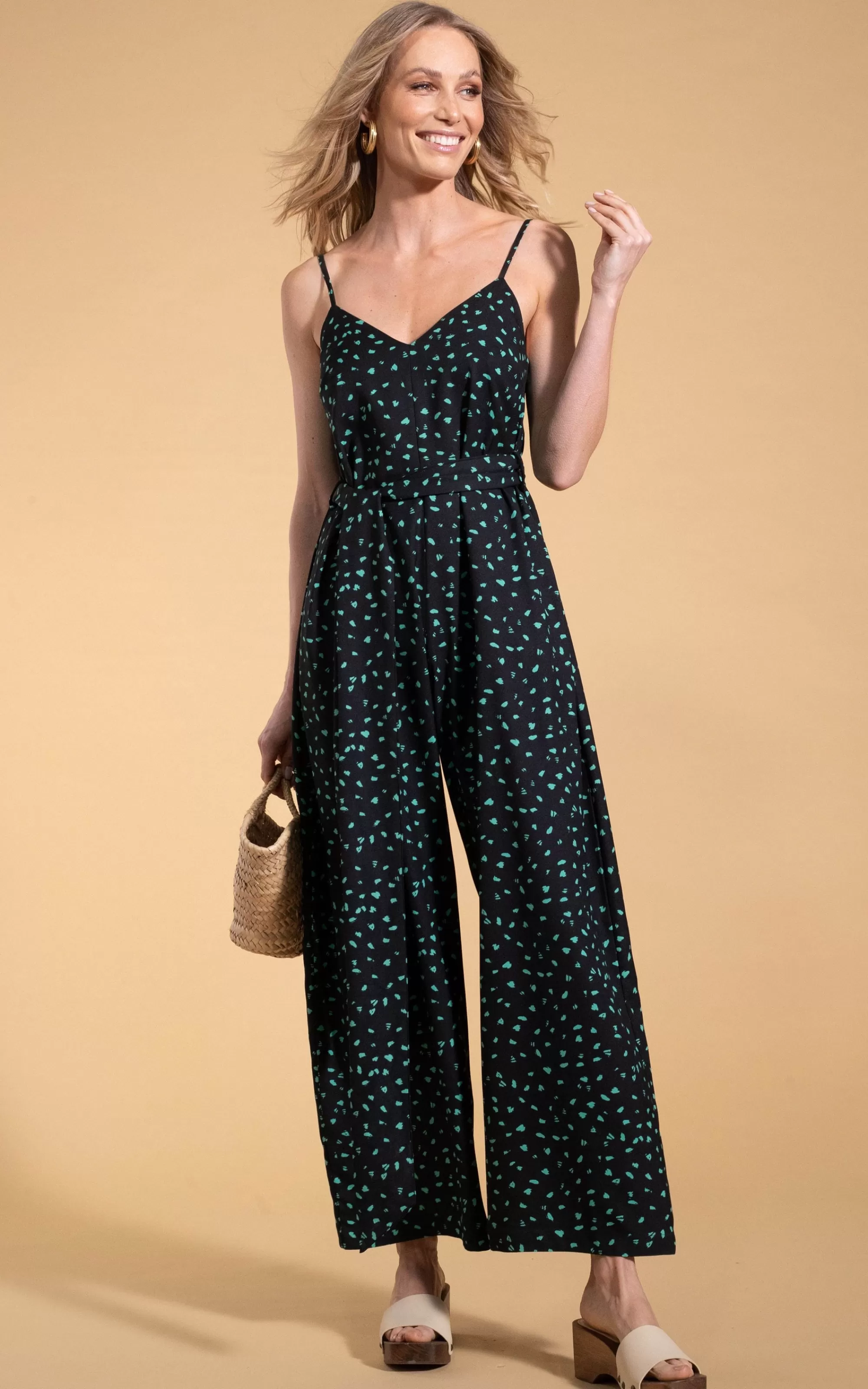 Jumpsuits>Dancing Leopard Gabriella Jumpsuit In Abstract Green On Black