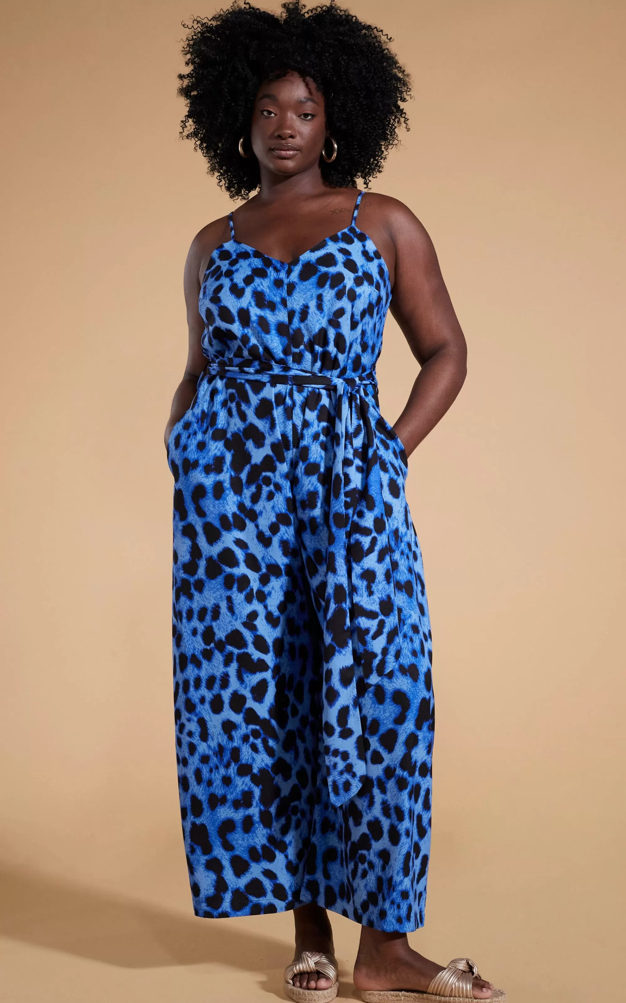 Jumpsuits>Dancing Leopard Gabriella Jumpsuit In Bright Blue Leopard