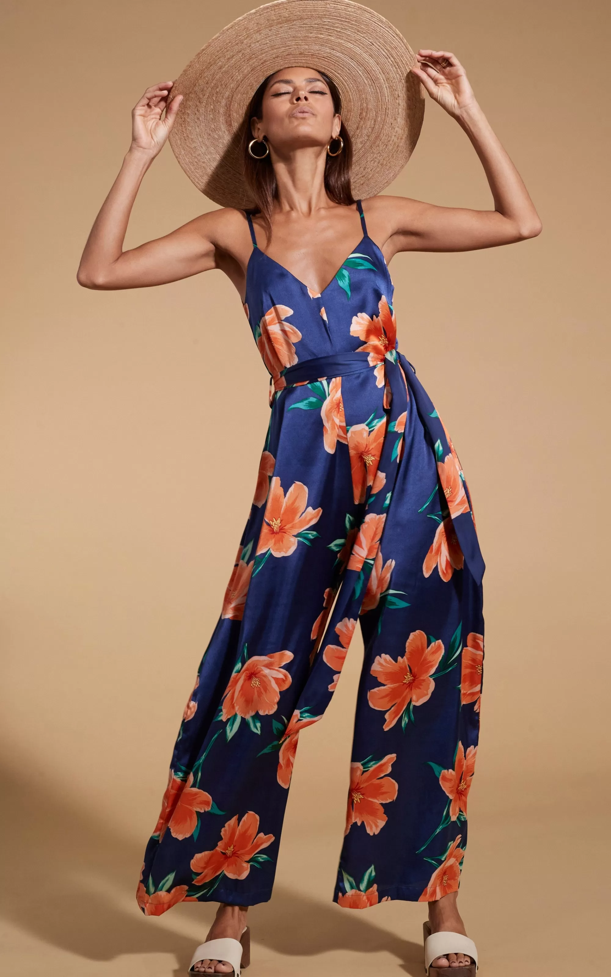 Jumpsuits>Dancing Leopard Gabriella Jumpsuit In Orange On Navy Blue Tulip