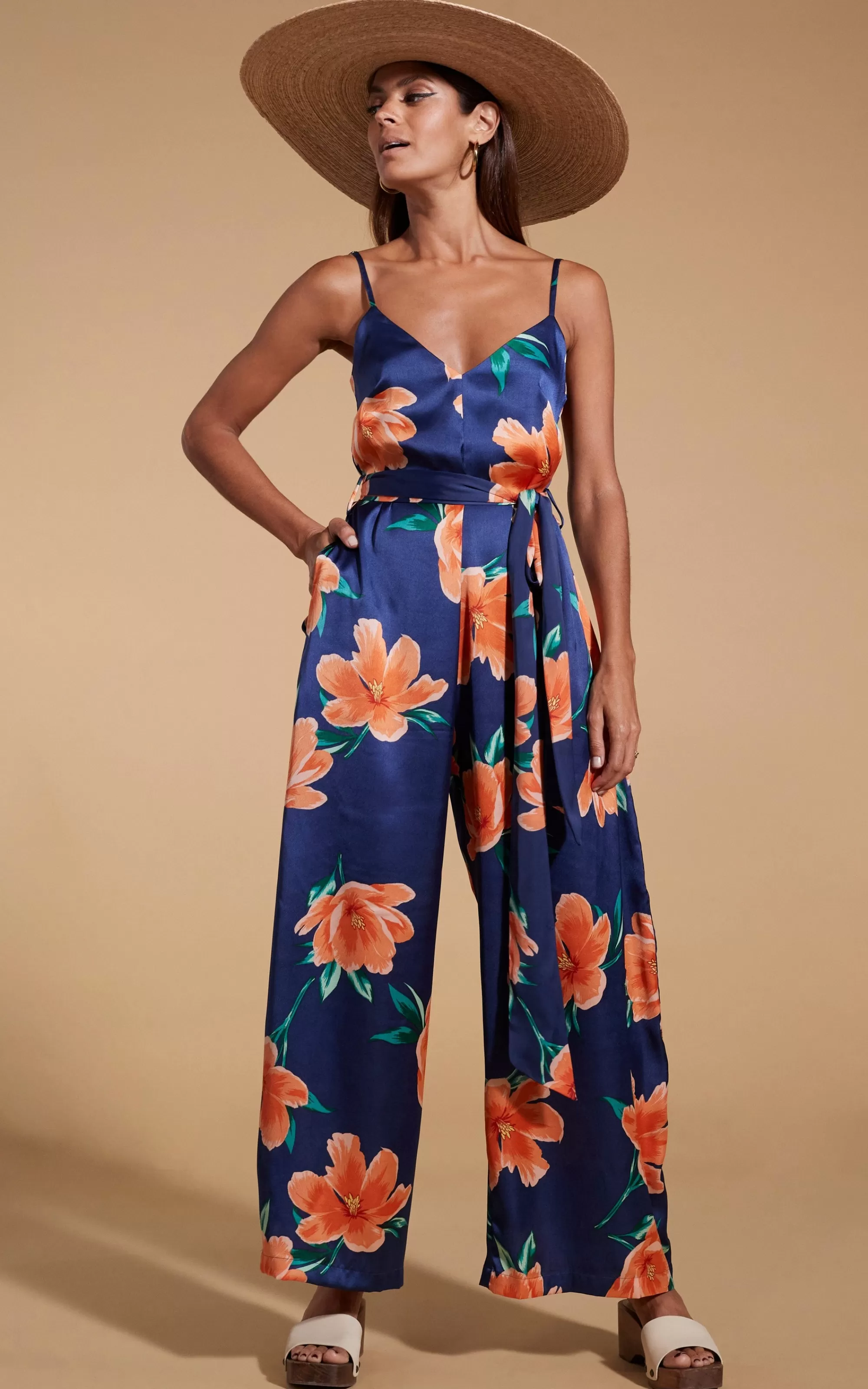 Jumpsuits>Dancing Leopard Gabriella Jumpsuit In Orange On Navy Blue Tulip