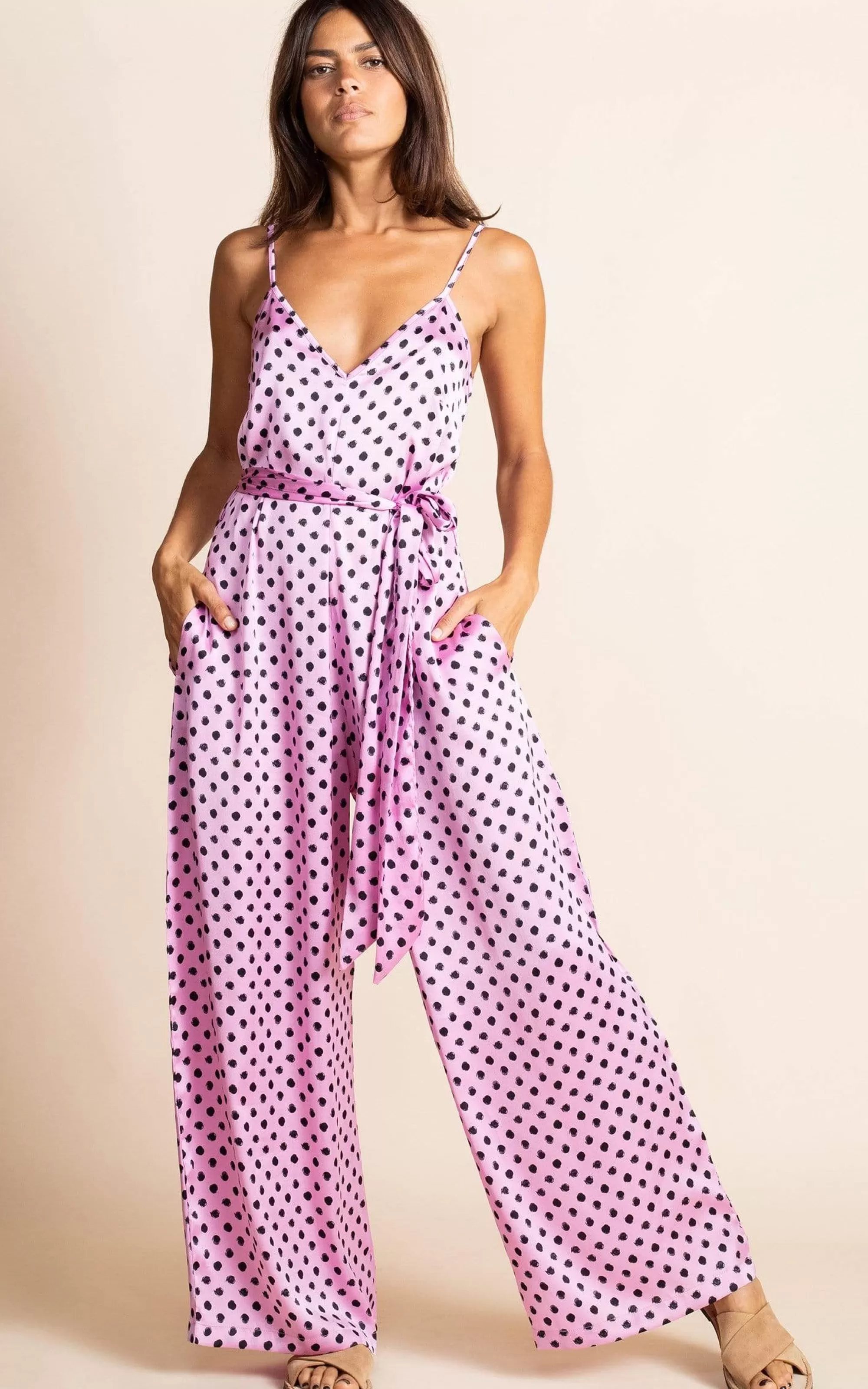 Jumpsuits>Dancing Leopard Gabriella Jumpsuit In Pink Polka Dot