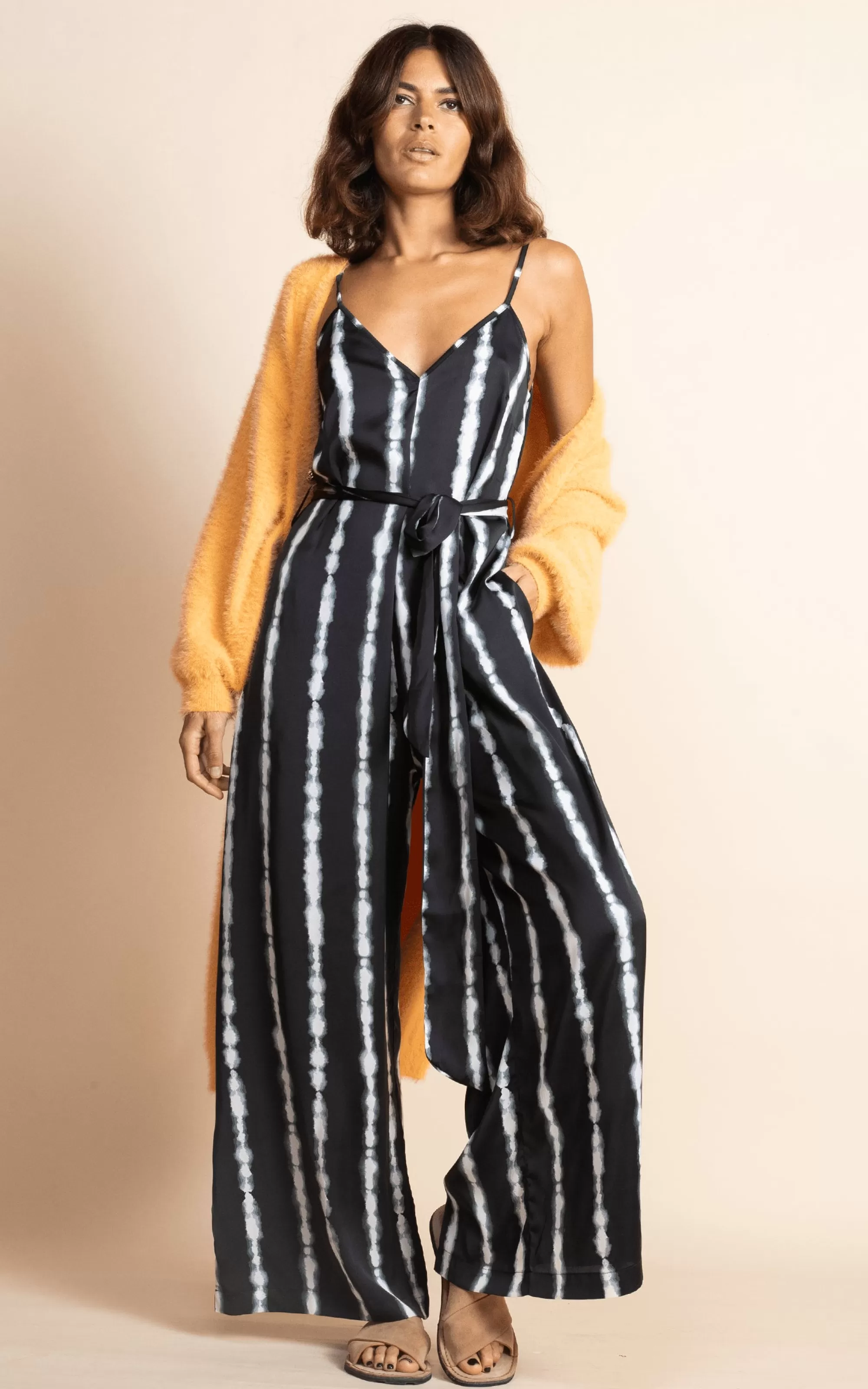 Jumpsuits>Dancing Leopard Gabriella Jumpsuit In Tie Dye Black And White Stripe