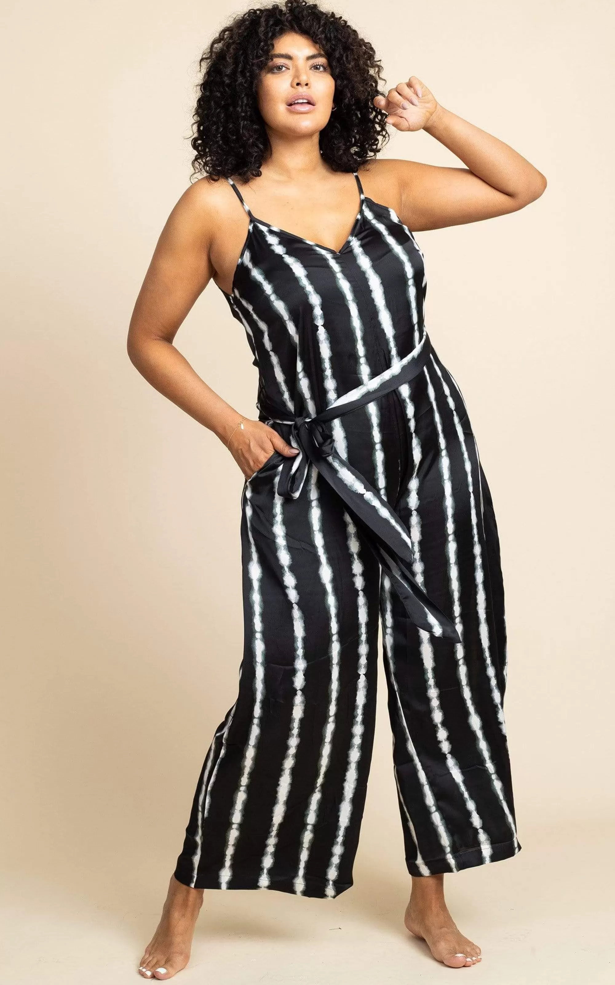 Jumpsuits>Dancing Leopard Gabriella Jumpsuit In Tie Dye Black And White Stripe