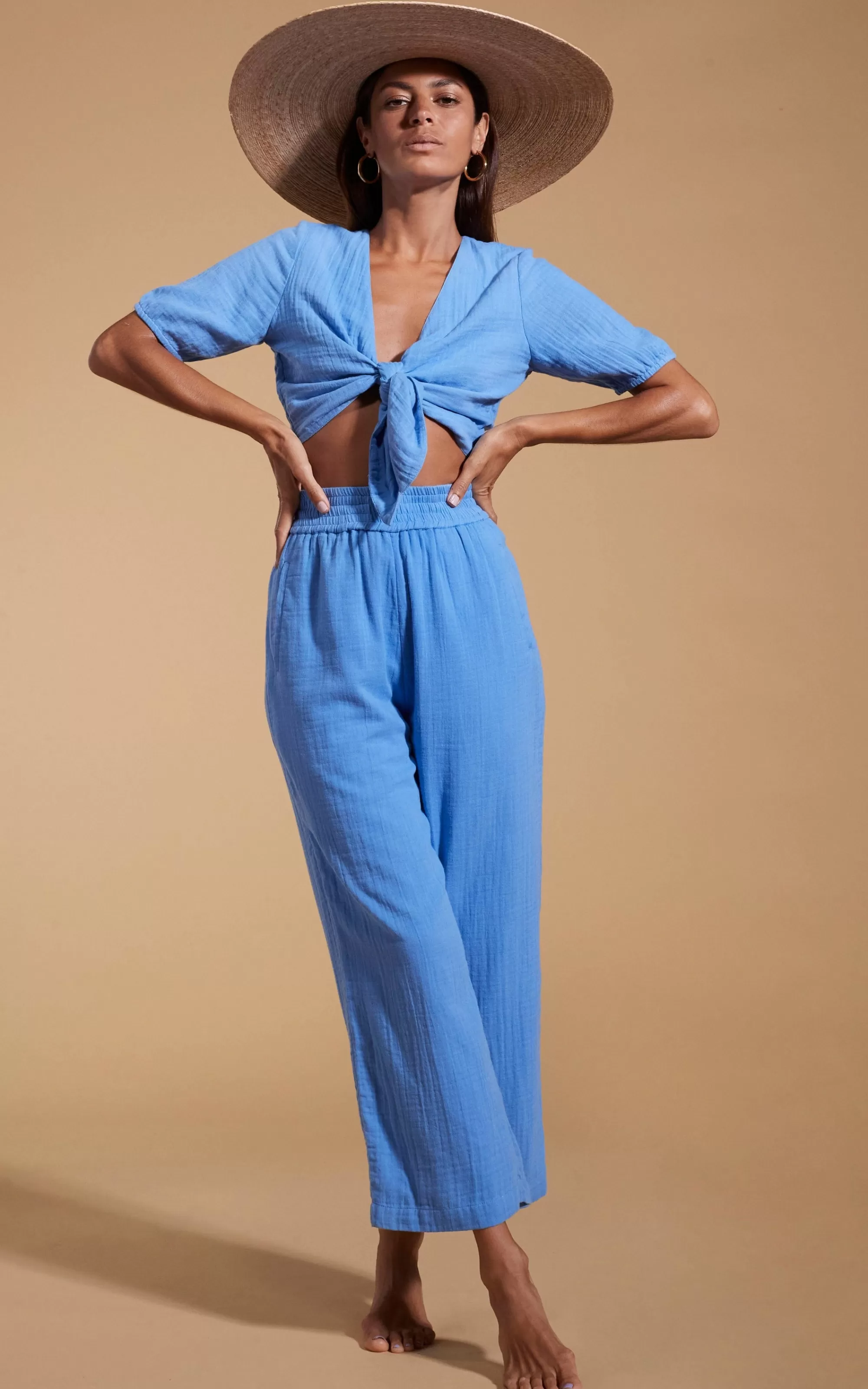Tops>Dancing Leopard Halo Indra Tie Top In Sky Blue