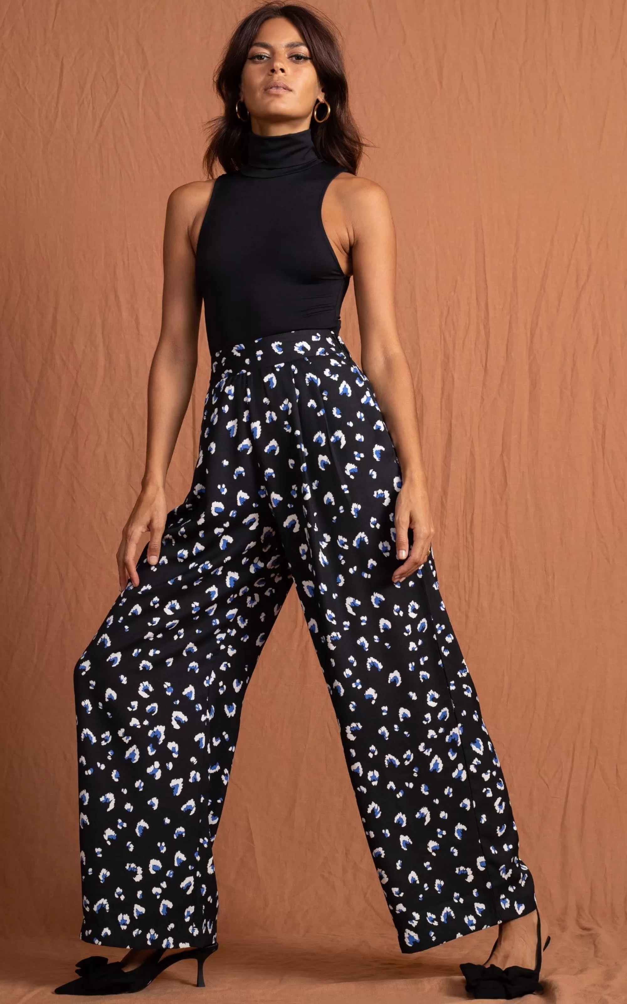 Trousers>Dancing Leopard Joey Palazzo Trousers In Abstract White On Black Leopard