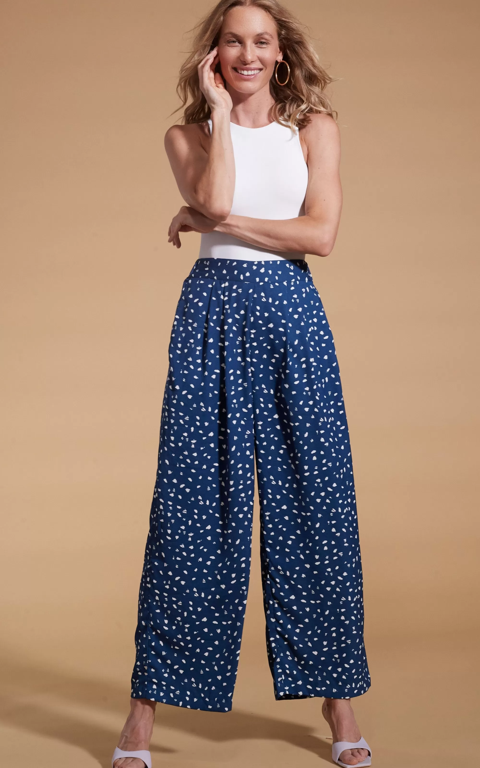 Trousers>Dancing Leopard Joey Palazzo Trousers In Abstract White On Navy
