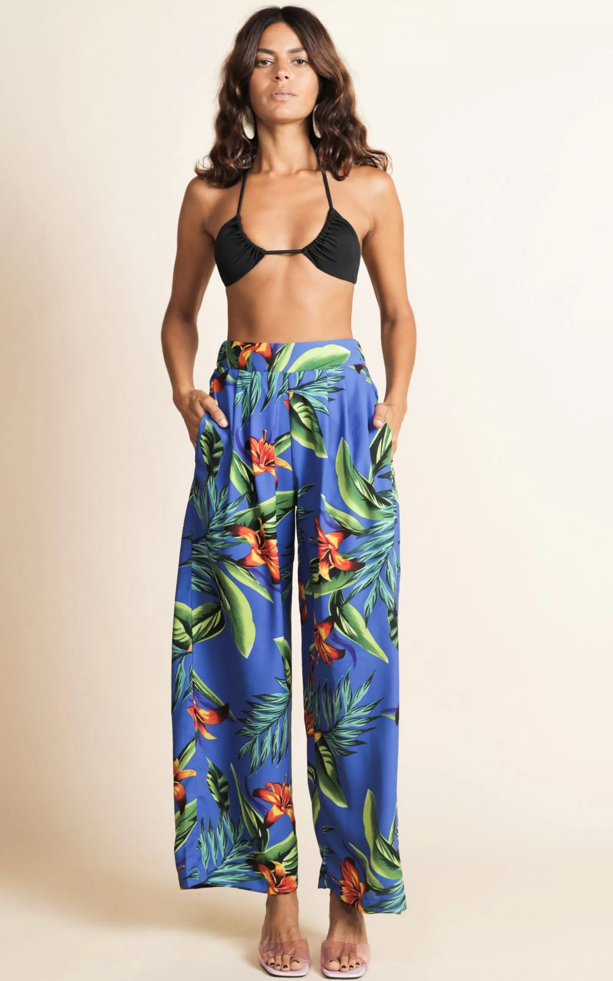 Trousers>Dancing Leopard Joey Palazzo Trousers In Blue Tropical