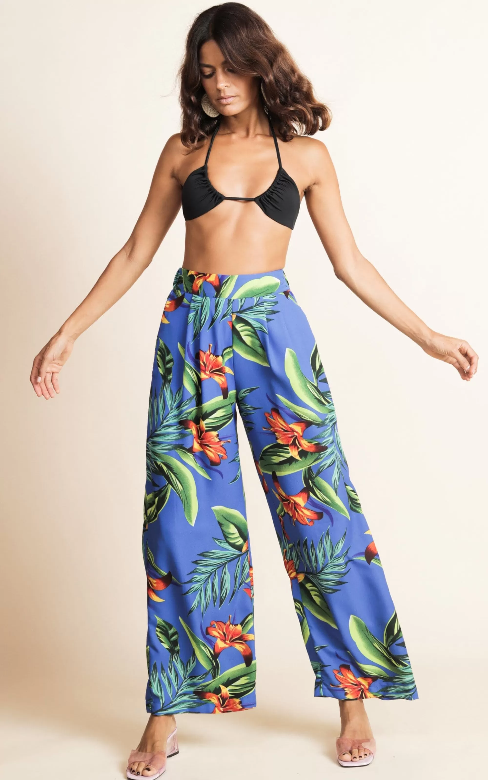 Trousers>Dancing Leopard Joey Palazzo Trousers In Blue Tropical