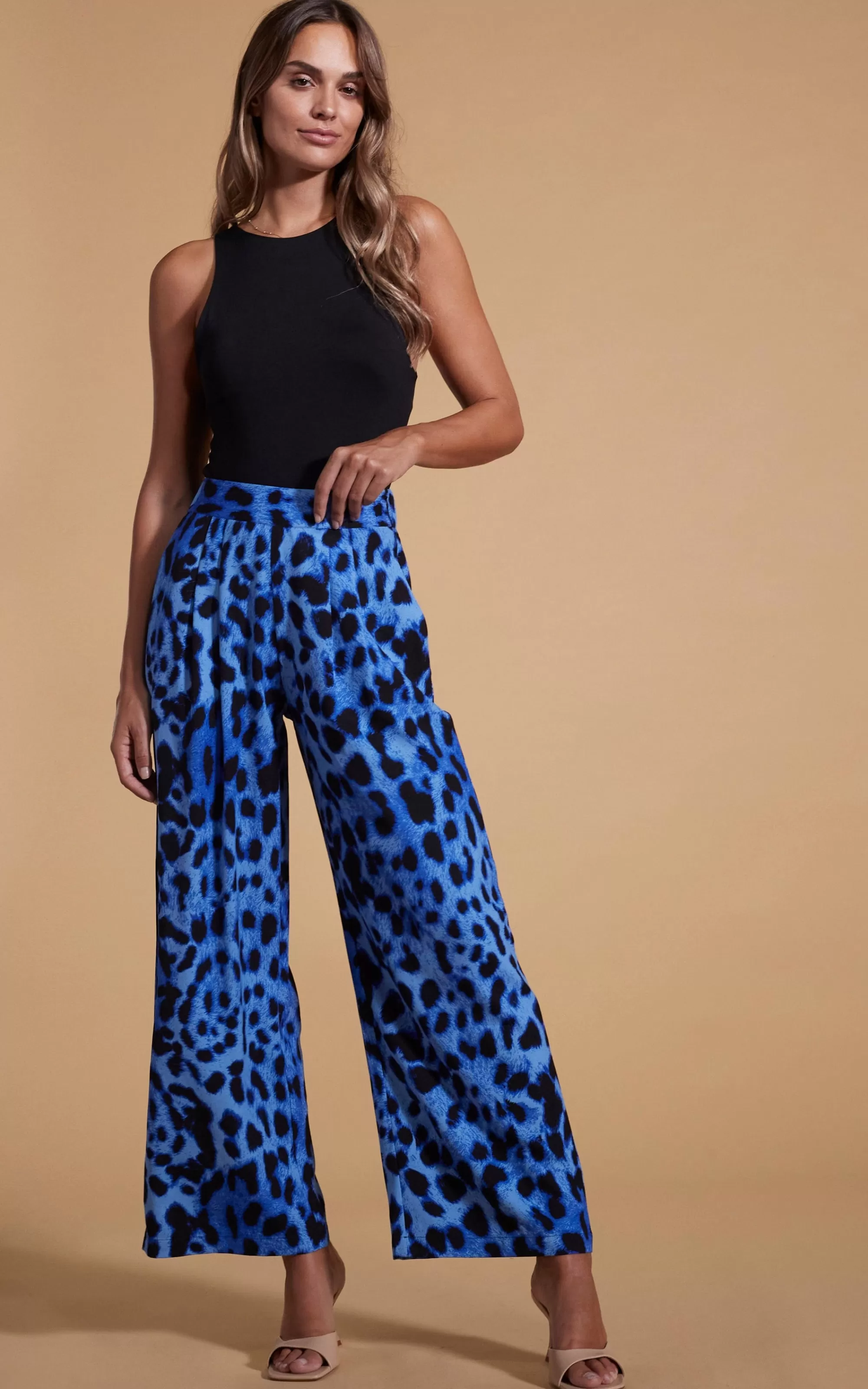 Trousers>Dancing Leopard Joey Palazzo Trousers In Bright Blue Leopard