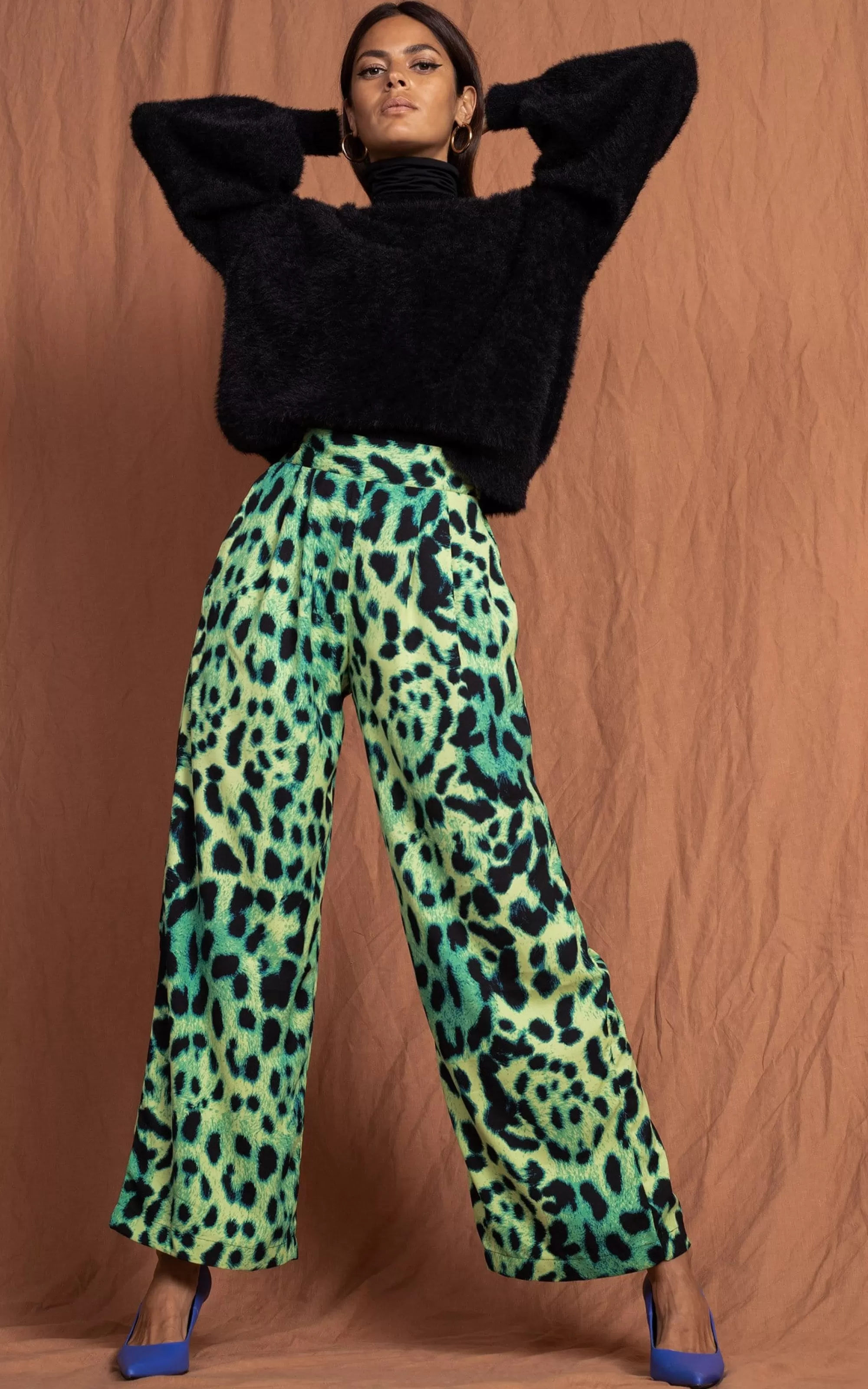 Trousers>Dancing Leopard Joey Palazzo Trousers In Lime Leopard