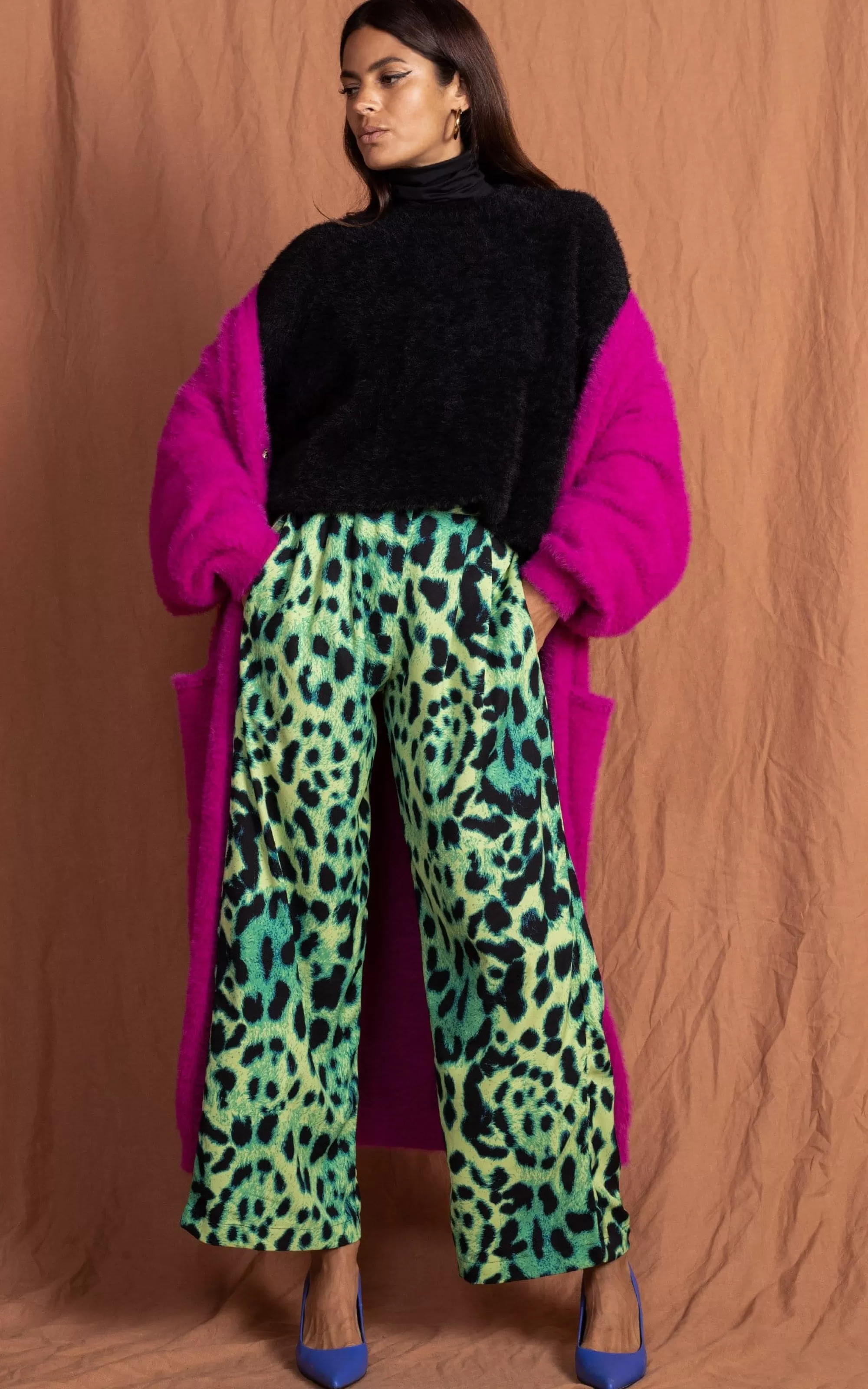 Trousers>Dancing Leopard Joey Palazzo Trousers In Lime Leopard