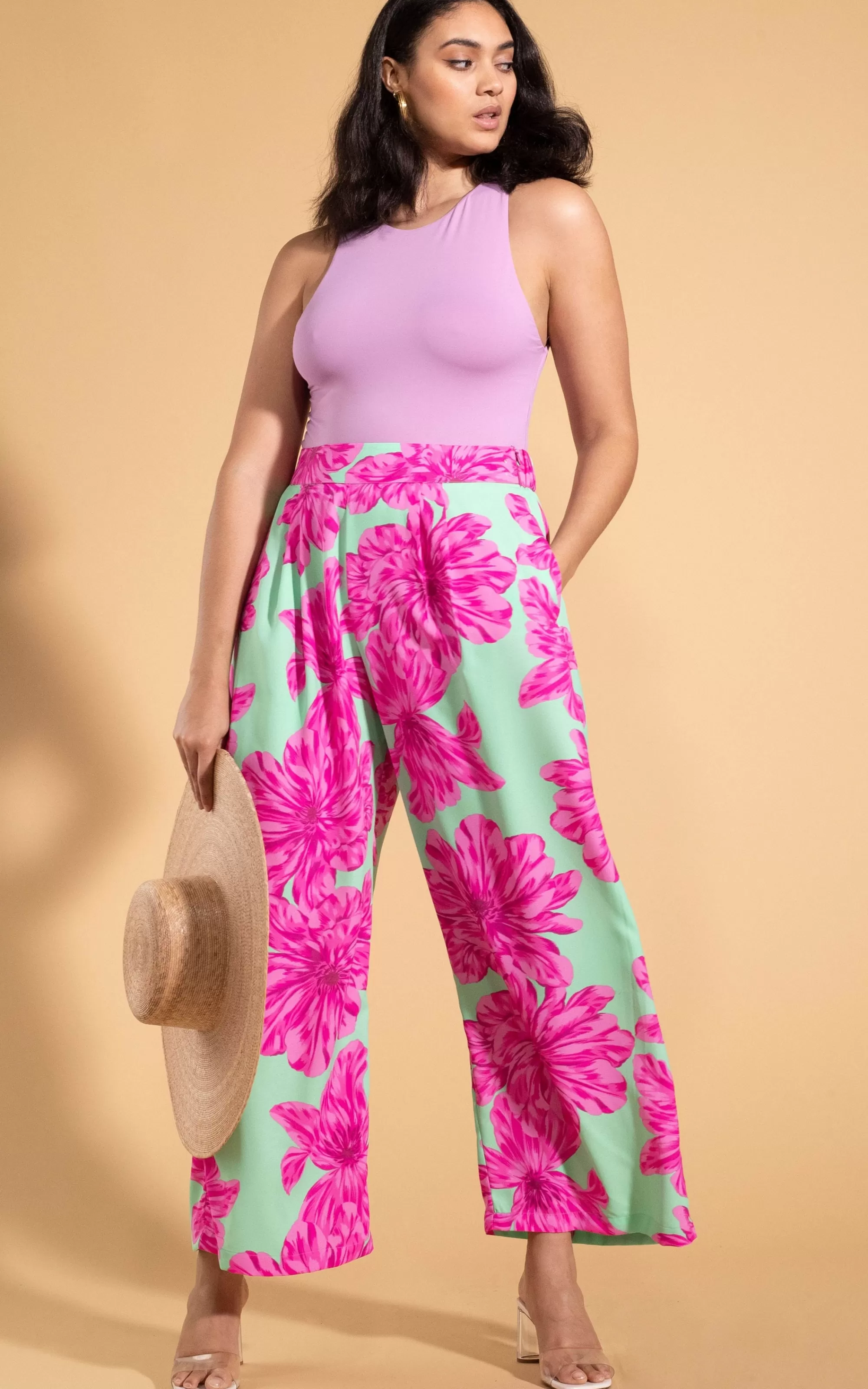 Trousers>Dancing Leopard Joey Palazzo Trousers In Pink On Mint Bloom