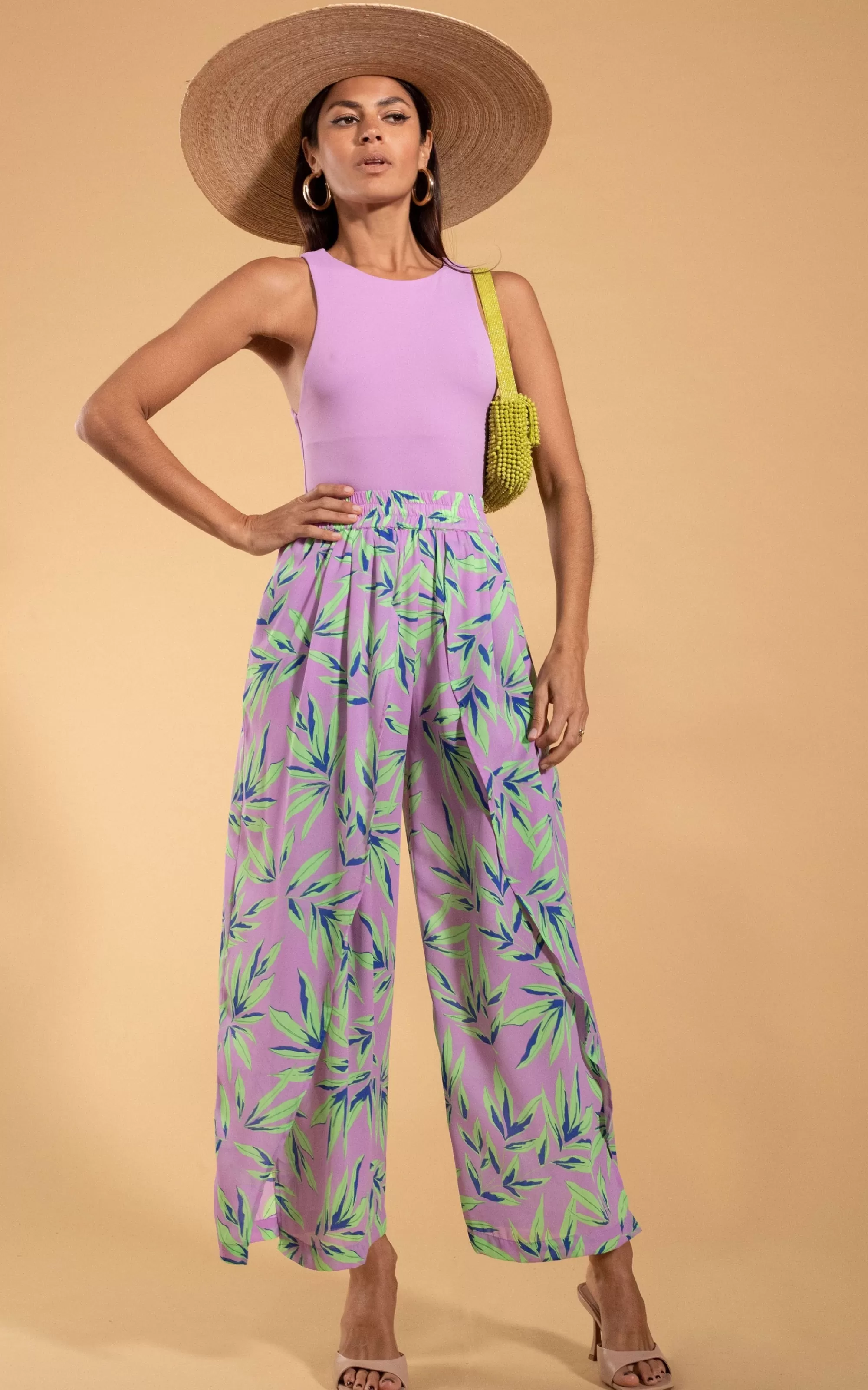 Trousers>Dancing Leopard Kendari Split Leg Trousers In Tropic Mint On Pink