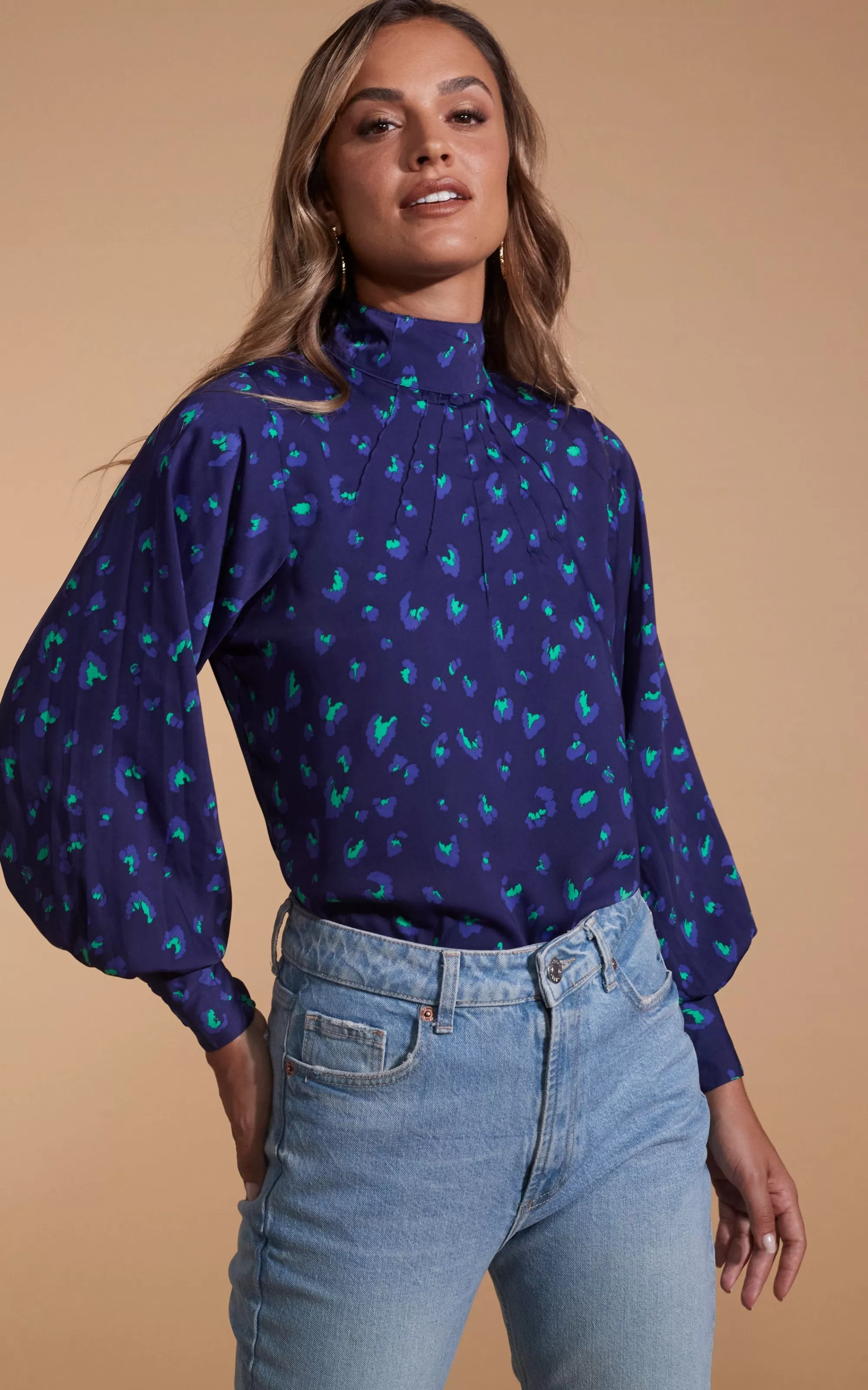 Tops>Dancing Leopard Margo Pintuck Blouse In Abstract Purple On Navy