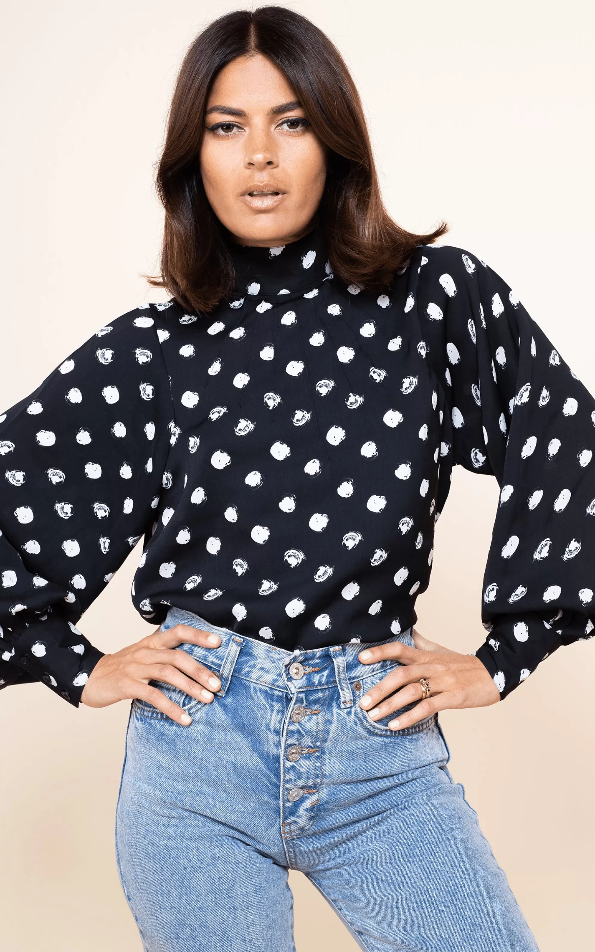Tops>Dancing Leopard Margo Pintuck Blouse In Polka Dot