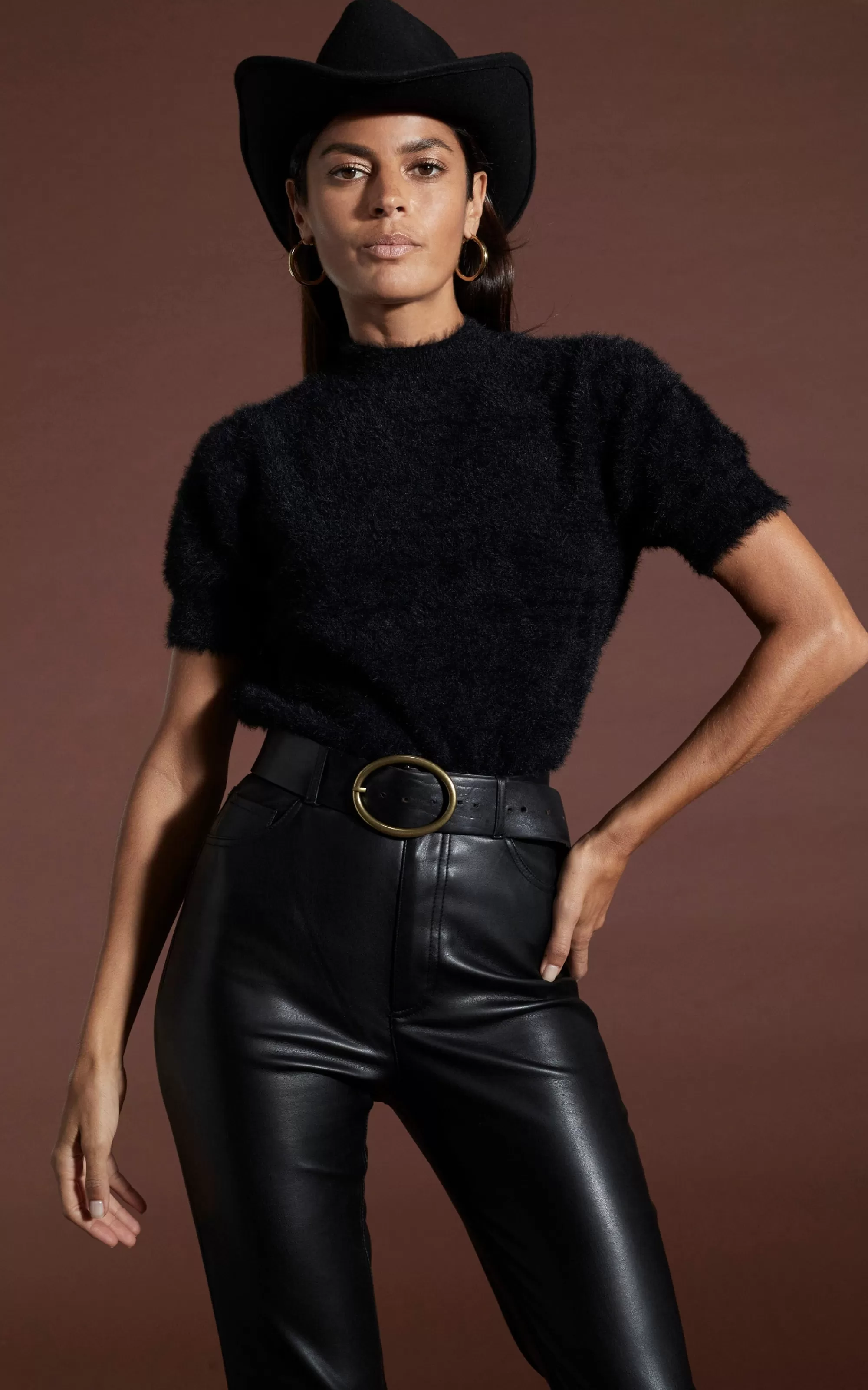 Tops>Dancing Leopard Millie Cropped Knit Top In Black