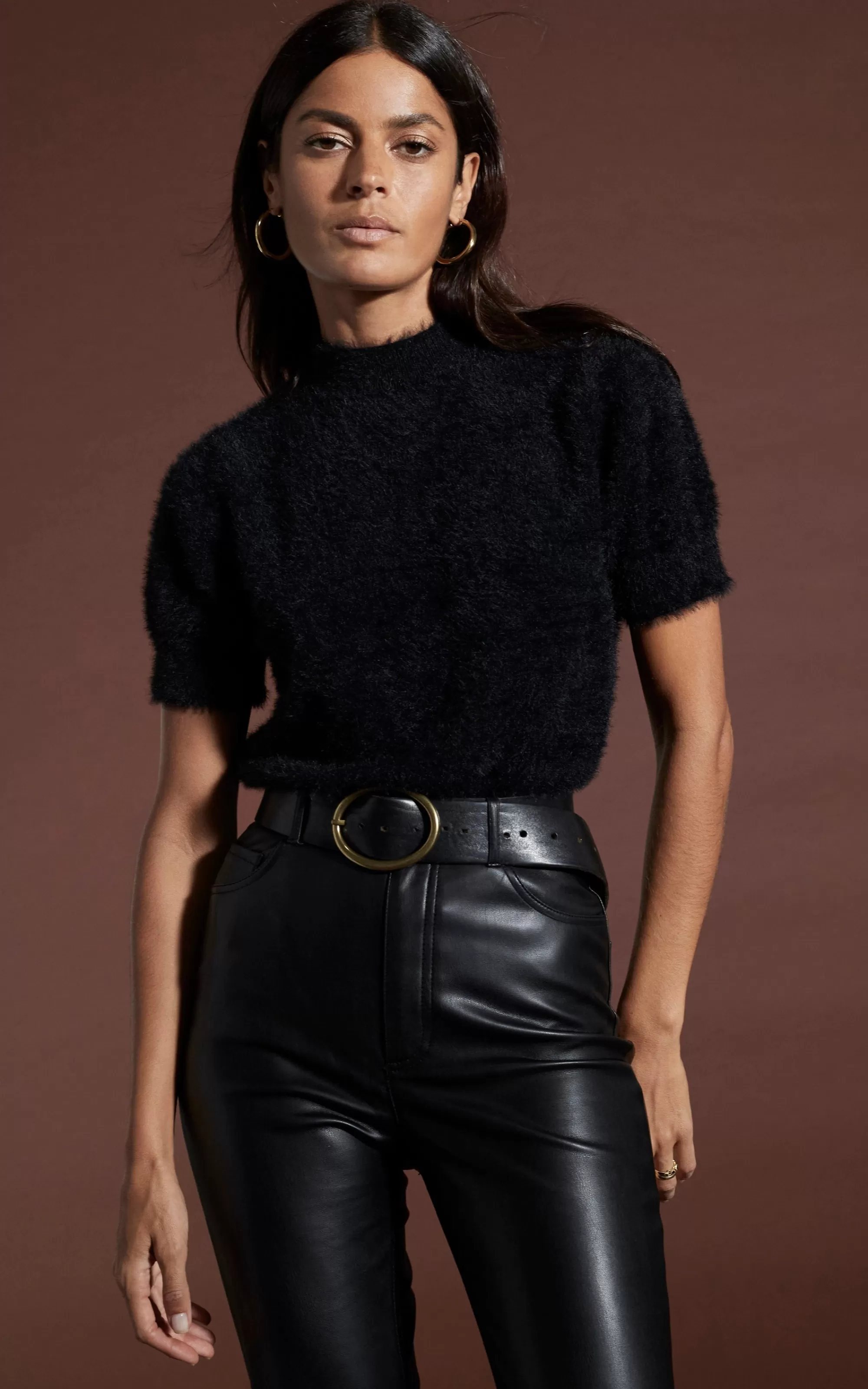 Tops>Dancing Leopard Millie Cropped Knit Top In Black