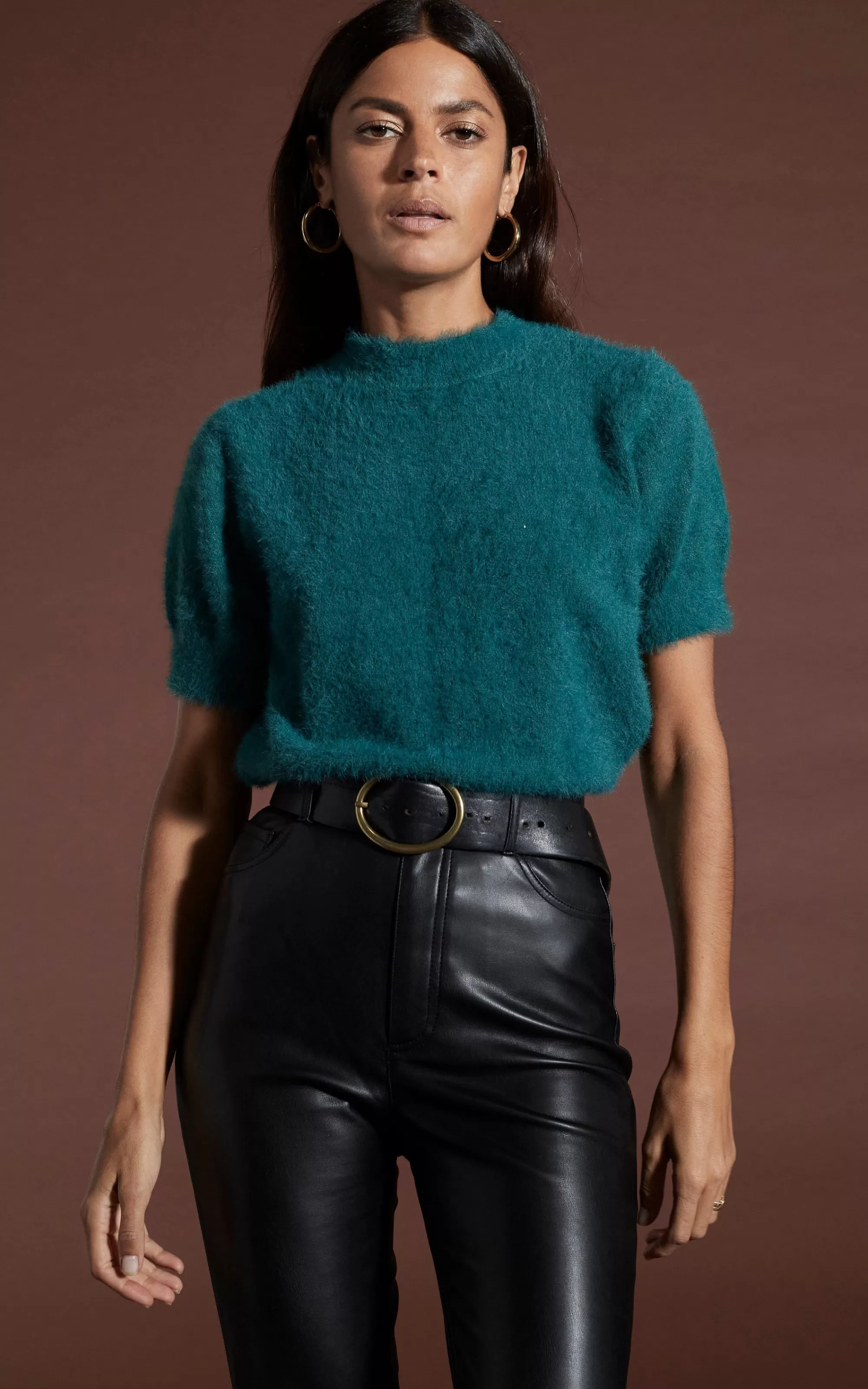 Tops>Dancing Leopard Millie Cropped Knit Top In Forest Green