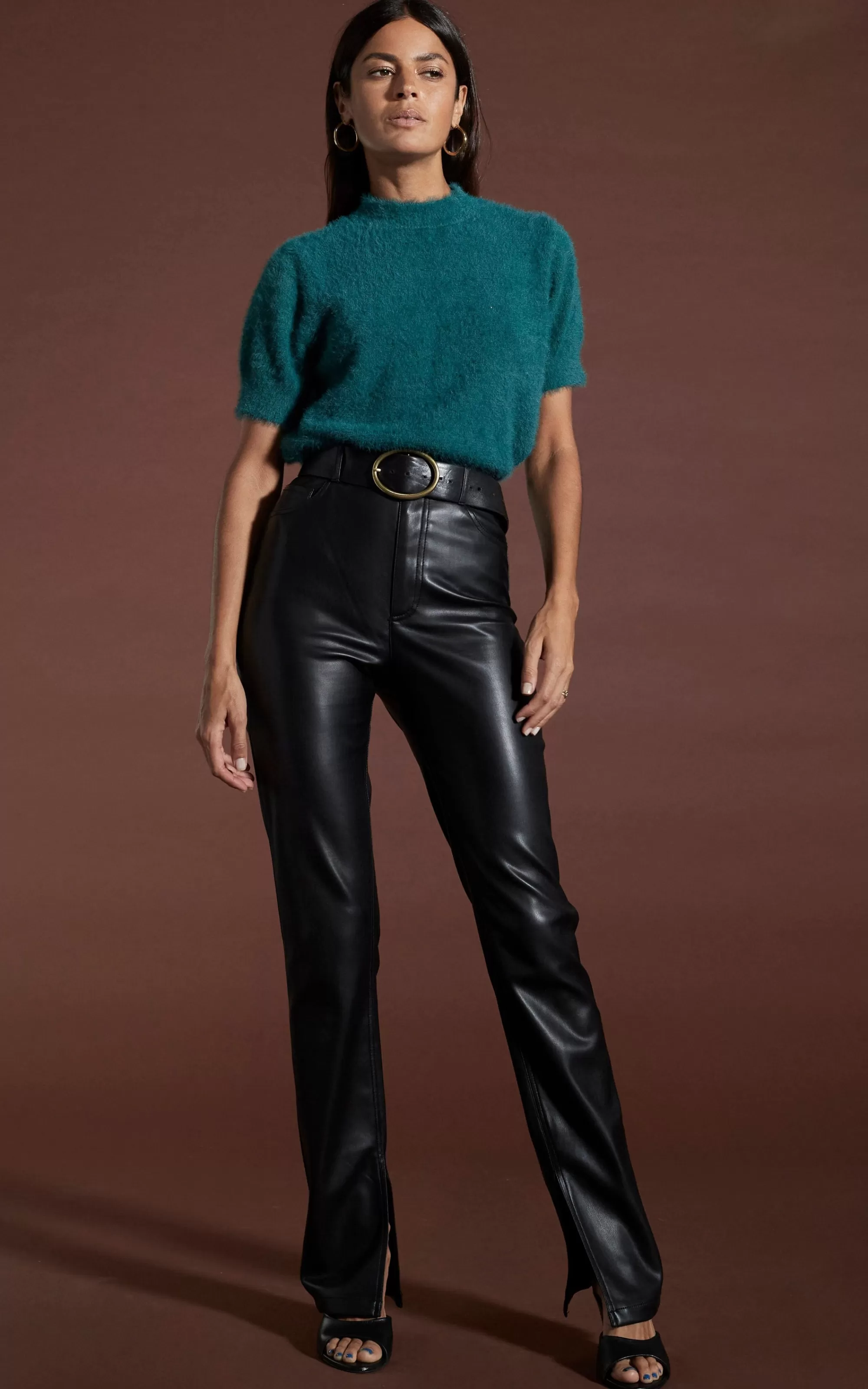Tops>Dancing Leopard Millie Cropped Knit Top In Forest Green