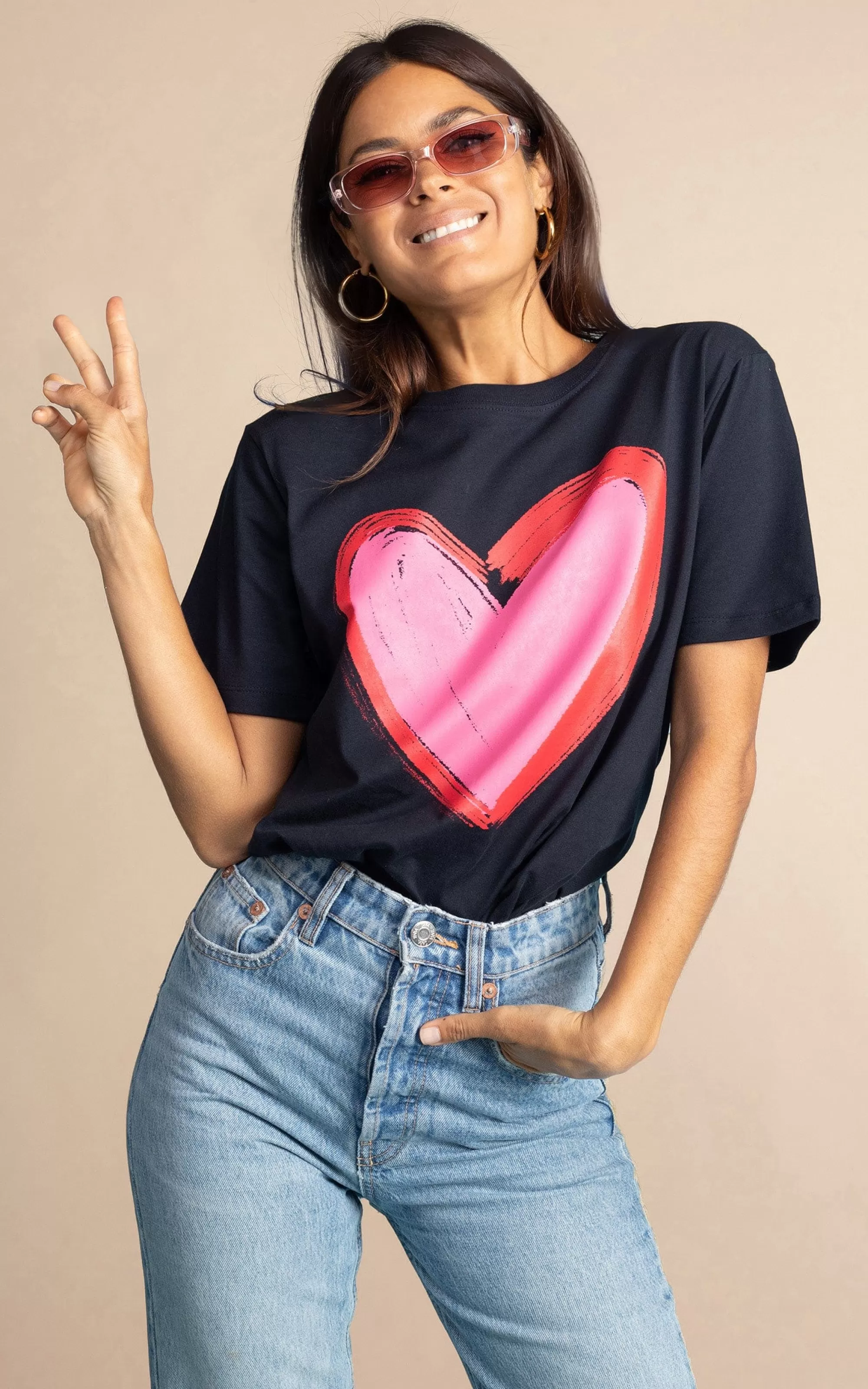 Tops>Dancing Leopard Navy Heart Charity T-Shirt For Choose Love