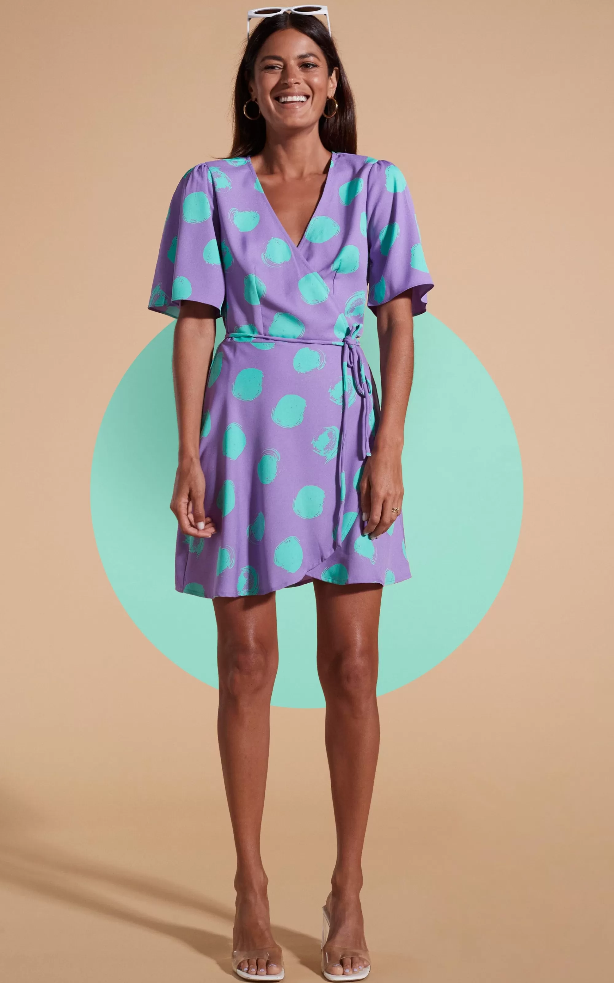 Dresses>Dancing Leopard Rafferty Dress In Green On Purple Dot