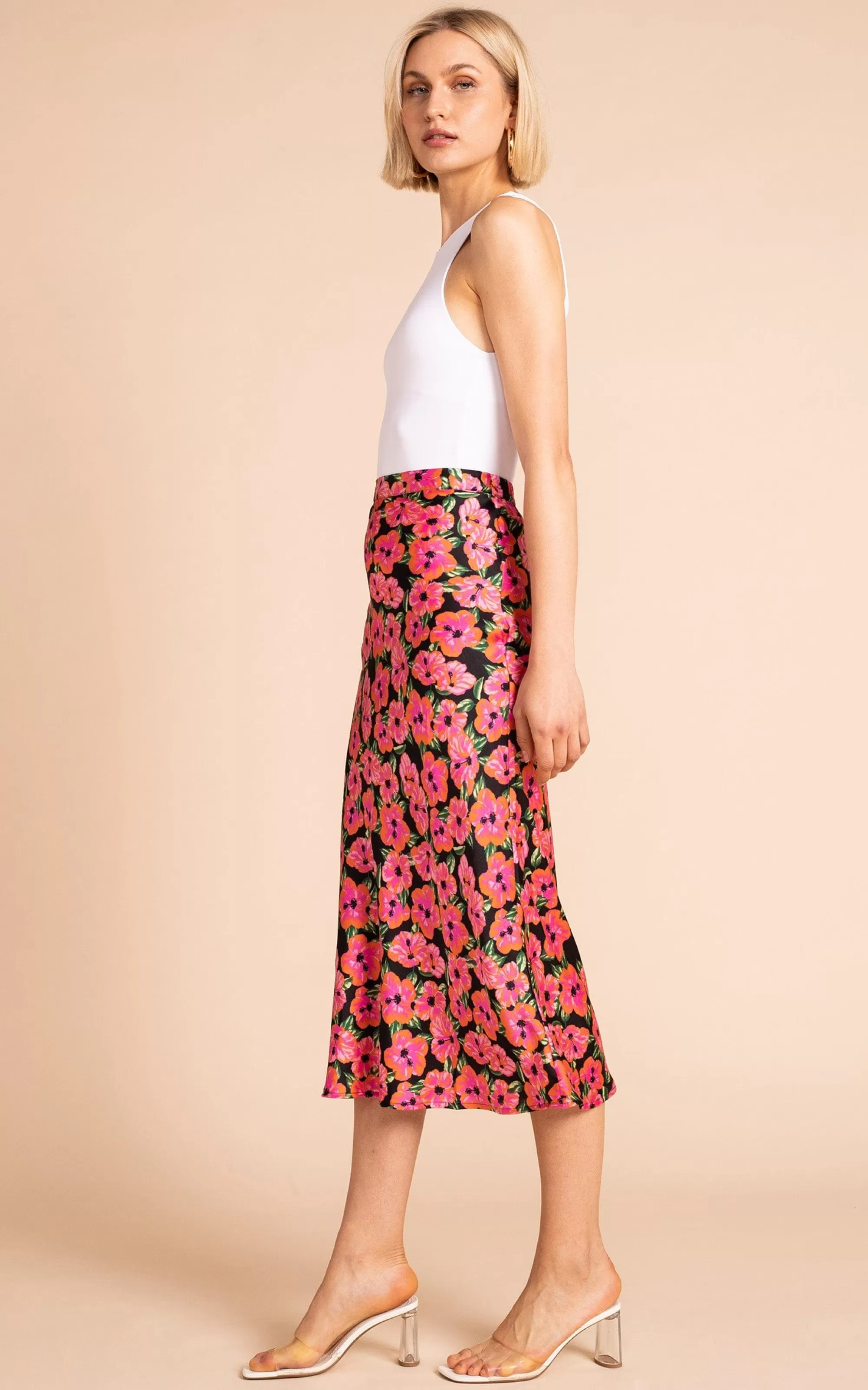 Skirts>Dancing Leopard Renzo Skirt In Pink On Black Hibiscus