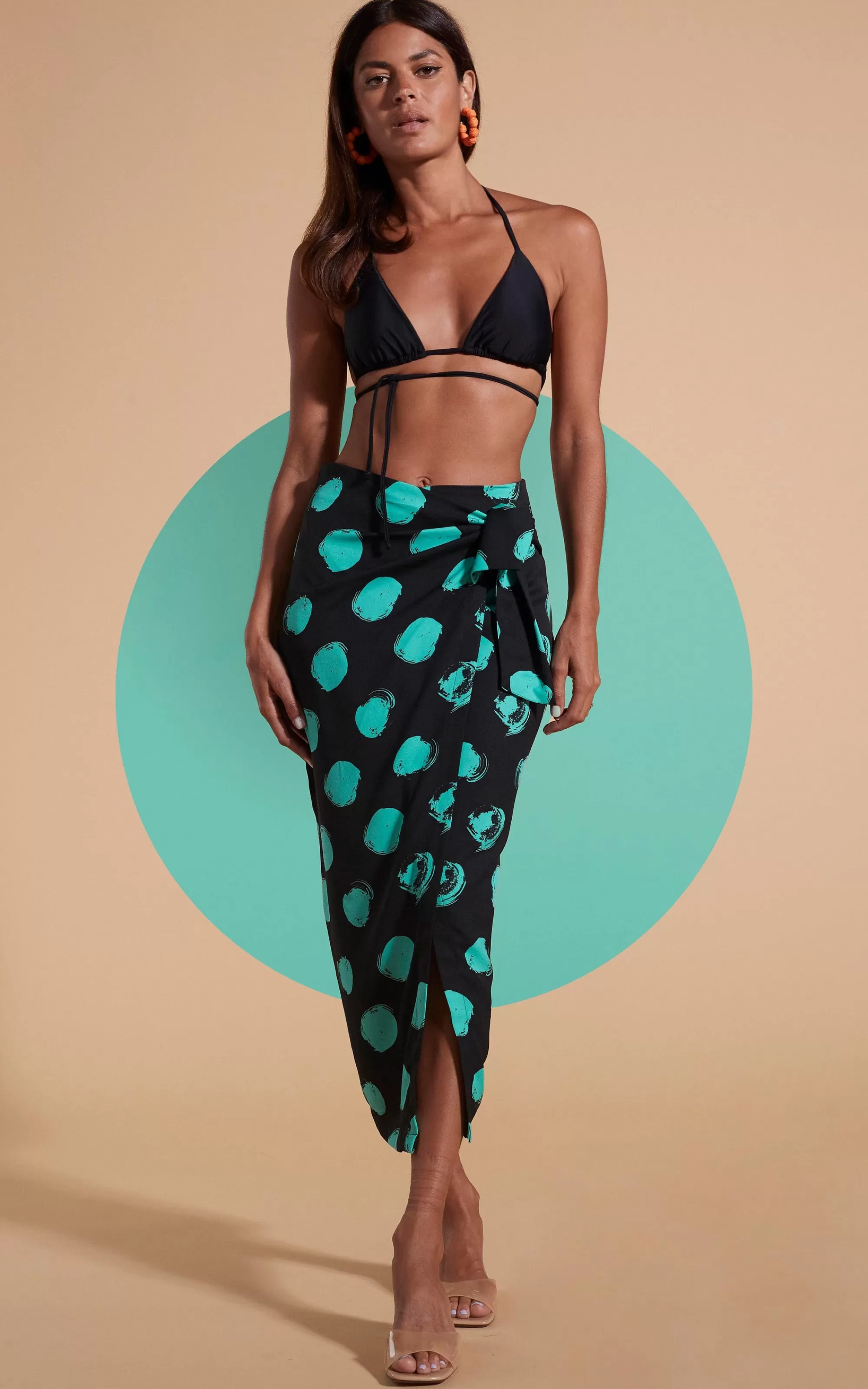 Skirts>Dancing Leopard River Skirt In Green On Black Dot