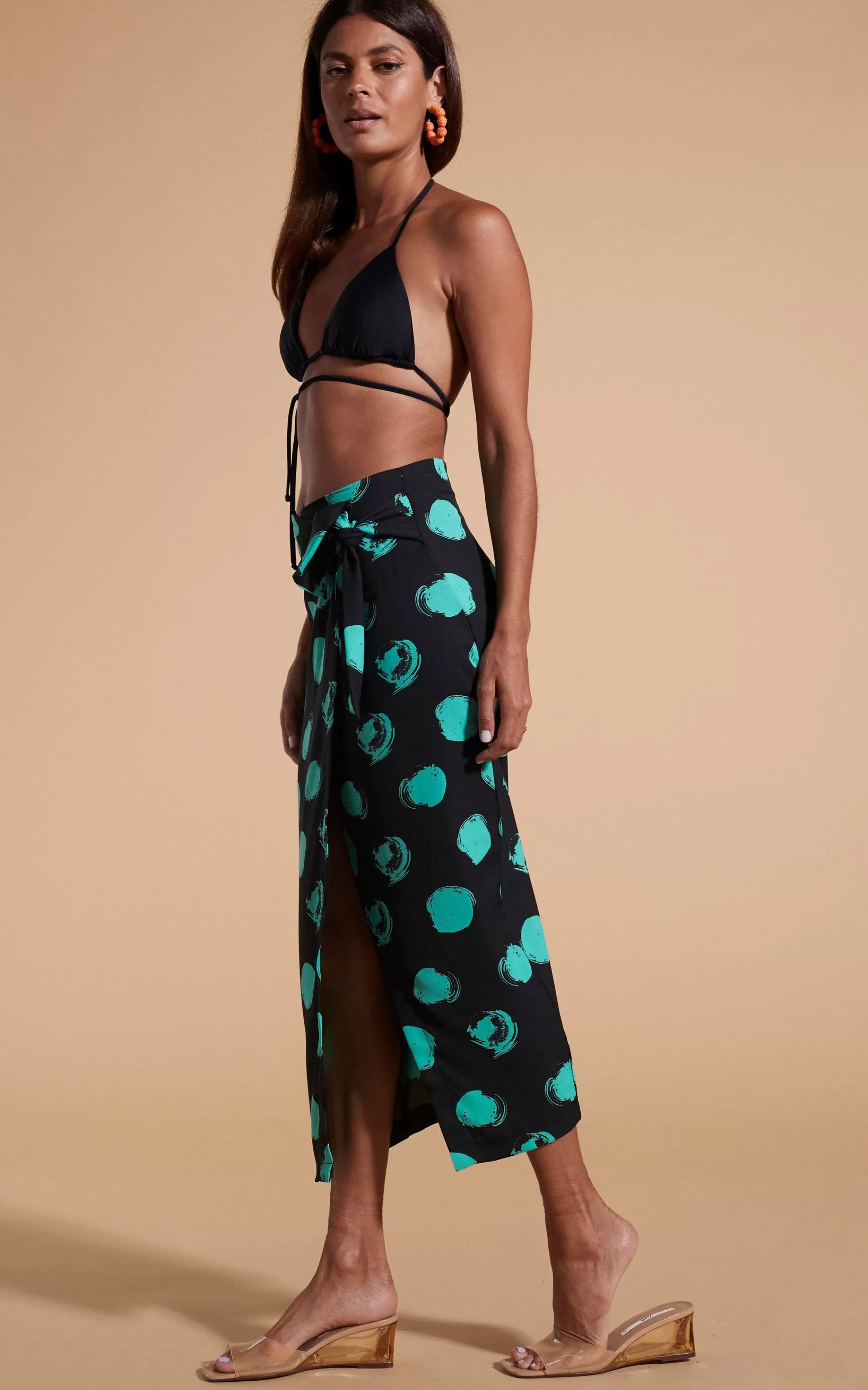 Skirts>Dancing Leopard River Skirt In Green On Black Dot