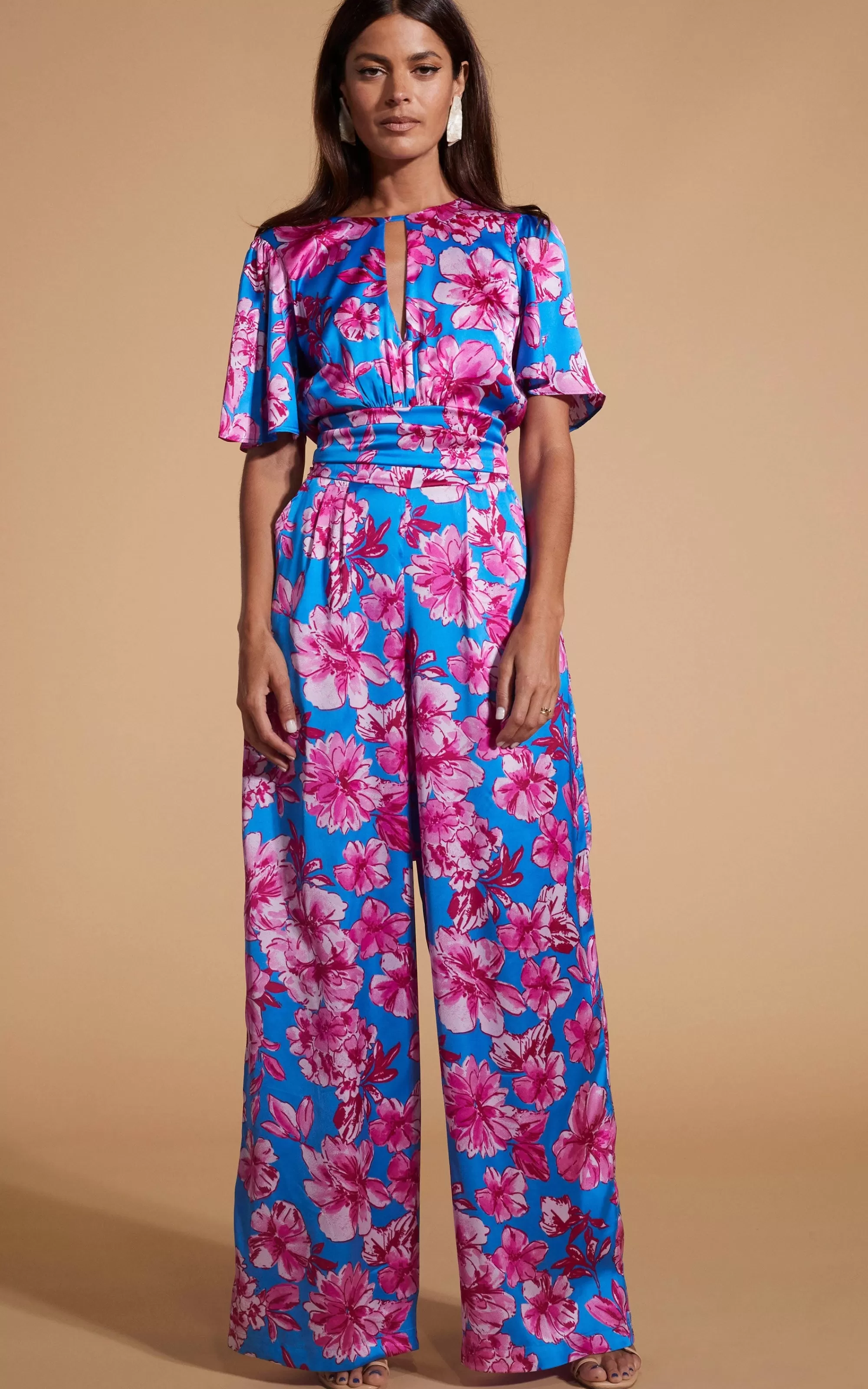 Jumpsuits>Dancing Leopard Savannah Jumpsuit In Pink On Blue Floral