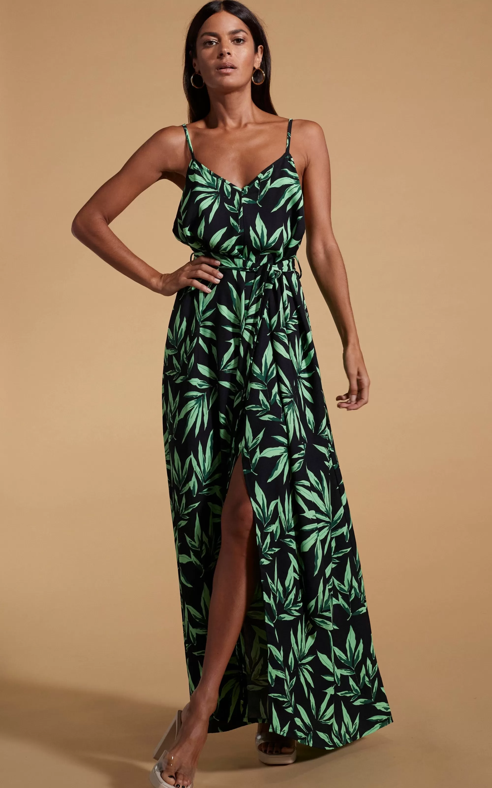 Dresses>Dancing Leopard Sookie Slip Dress In Tropic Green On Black