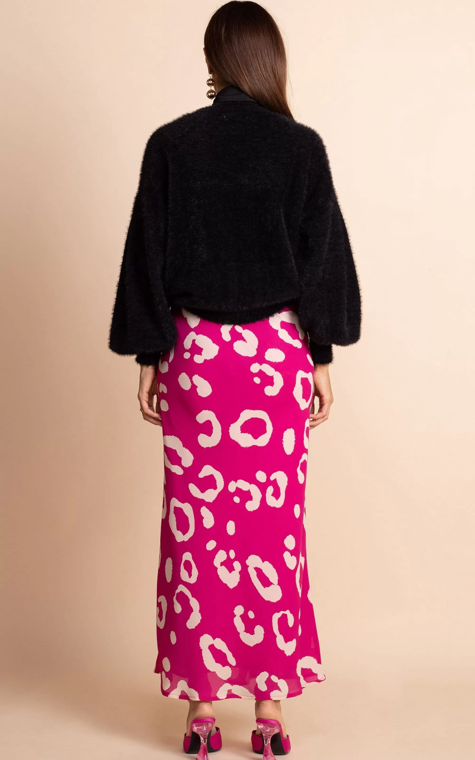 Skirts>Dancing Leopard Sophie Maxi Slip Skirt In Oversized Leopard Cream On Magenta