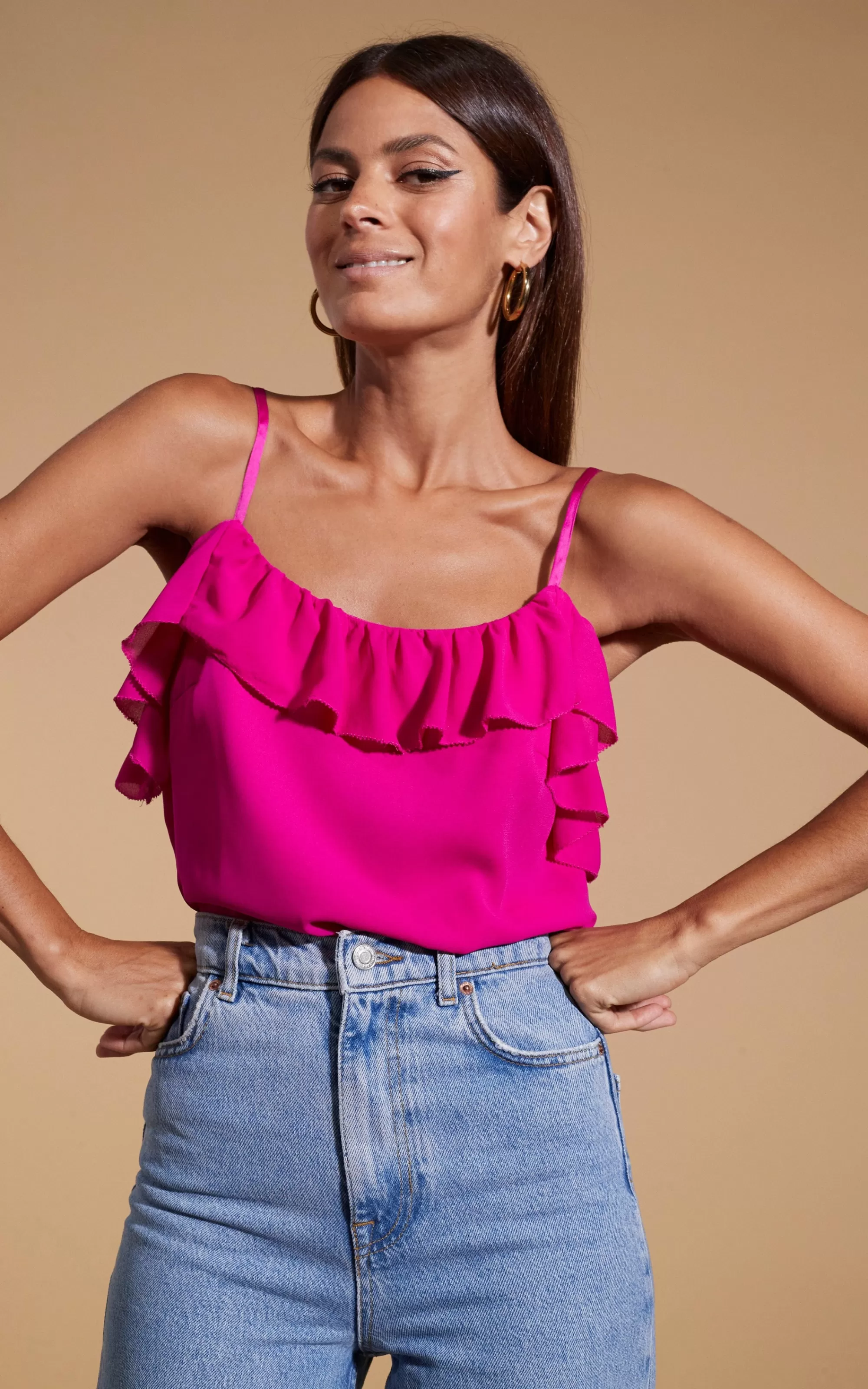 Tops>Dancing Leopard Susie Frill Cami Top In Magenta