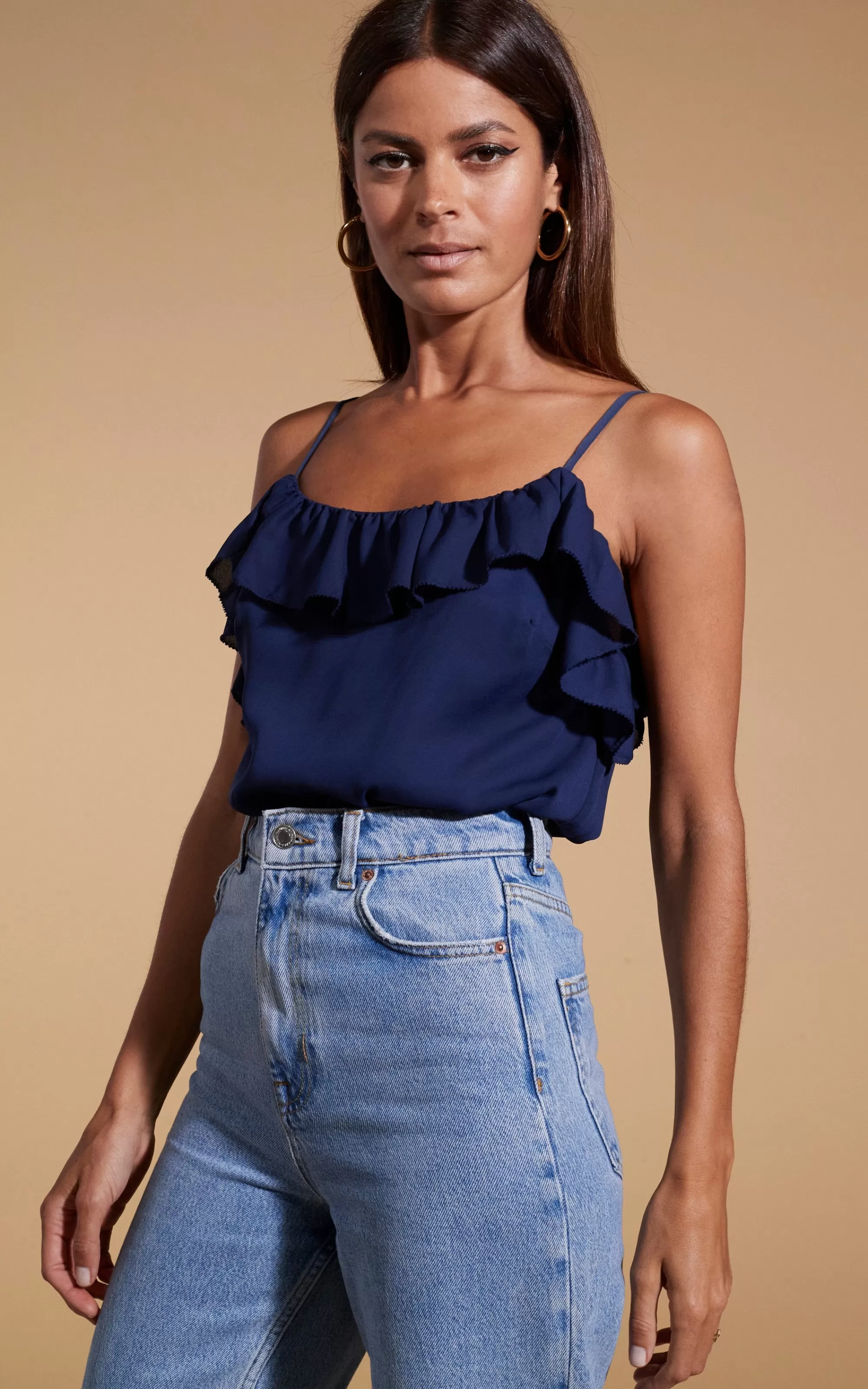 Tops>Dancing Leopard Susie Frill Cami Top In Navy