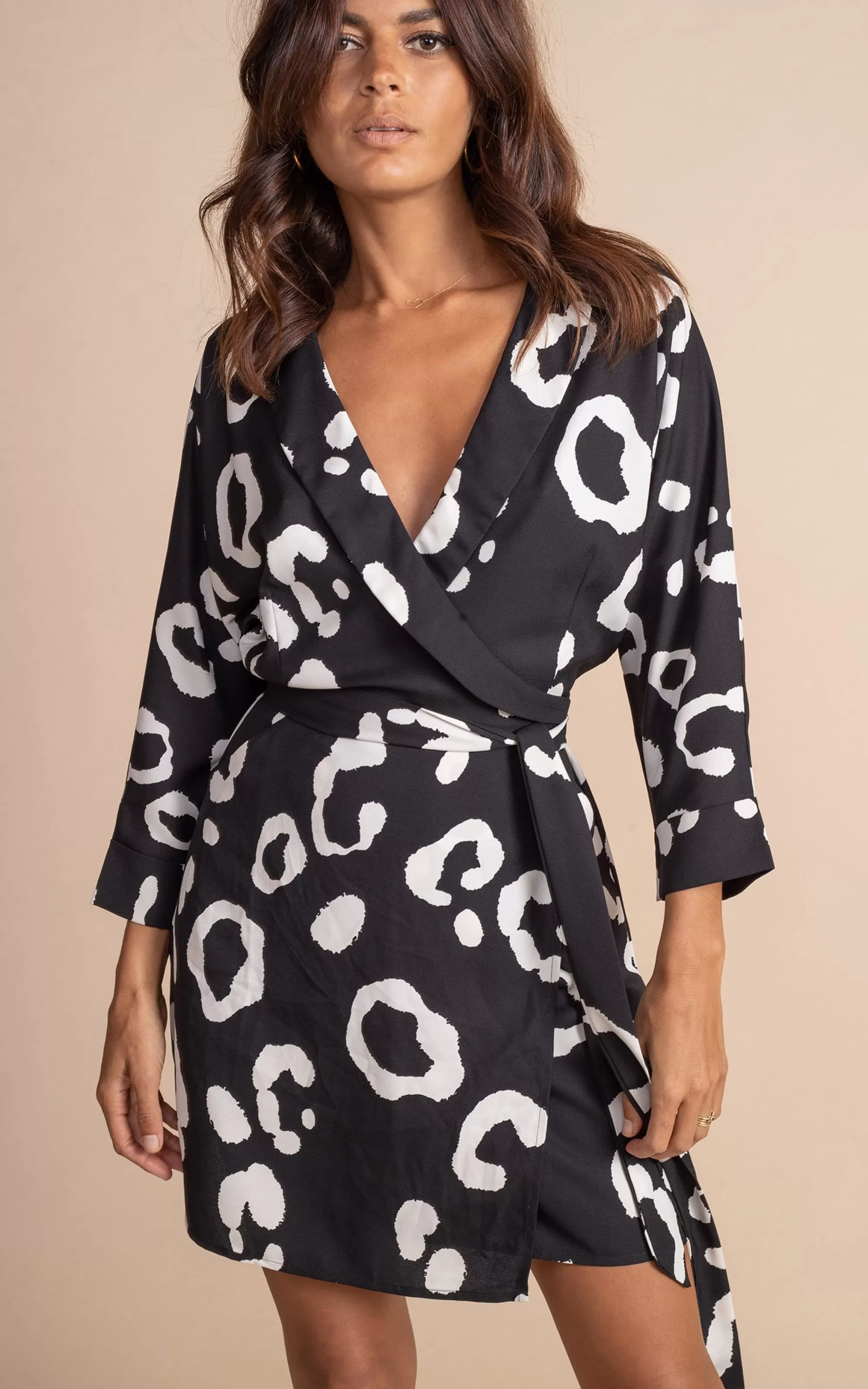 Dresses>Dancing Leopard Valley Mini Dress In Oversized Mono Leopard
