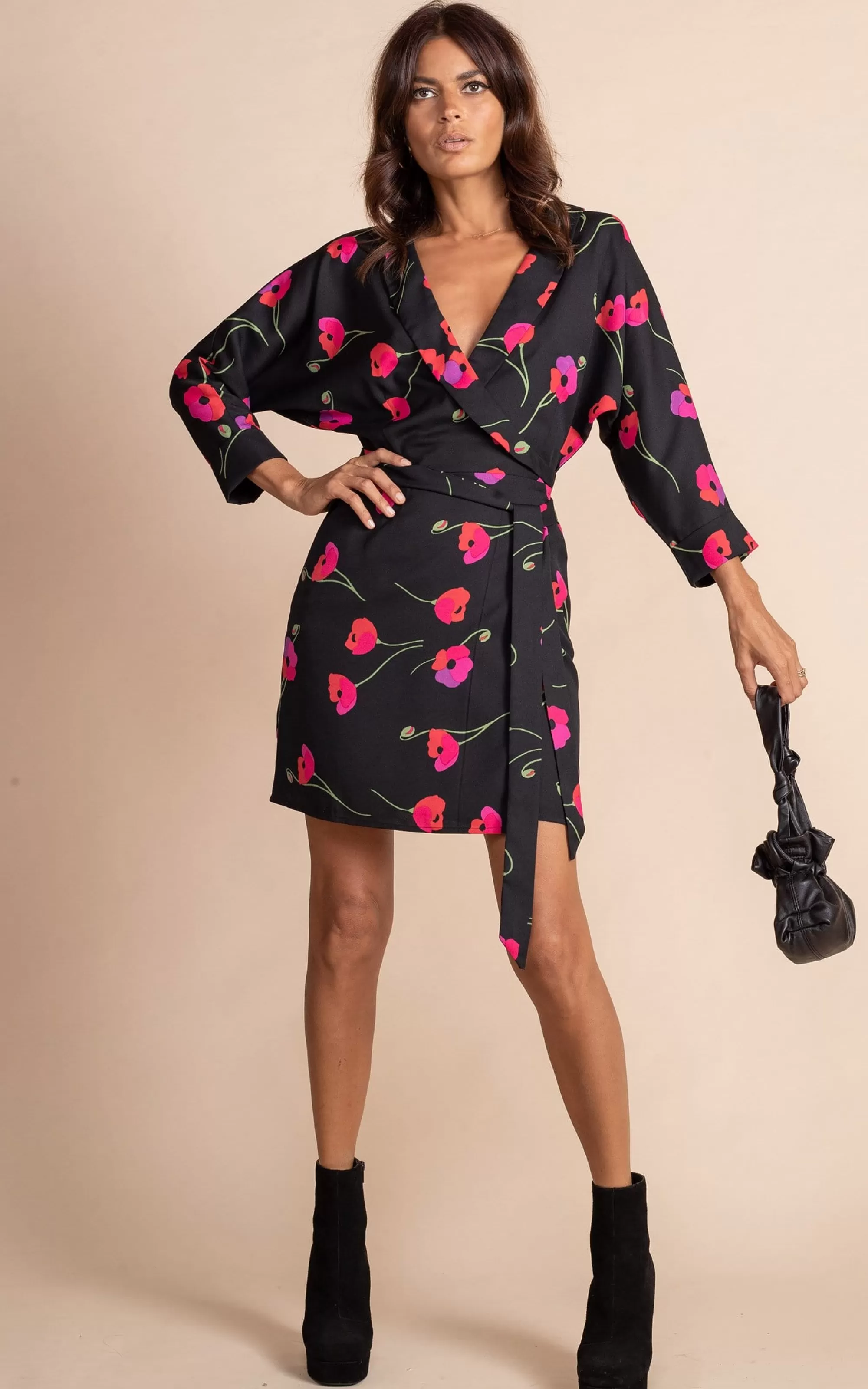 Dresses>Dancing Leopard Valley Mini Dress In Poppies On Black