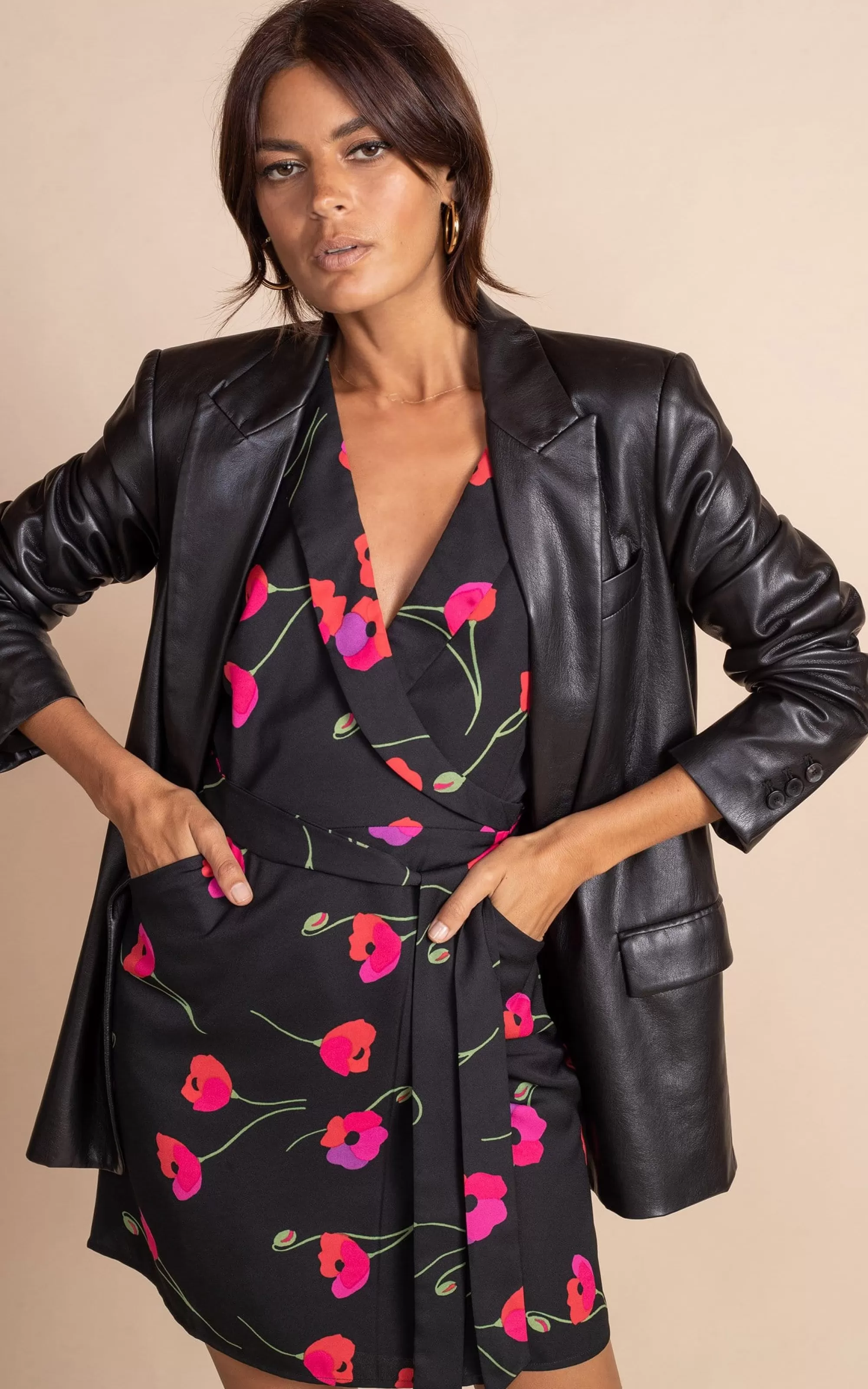 Dresses>Dancing Leopard Valley Mini Dress In Poppies On Black